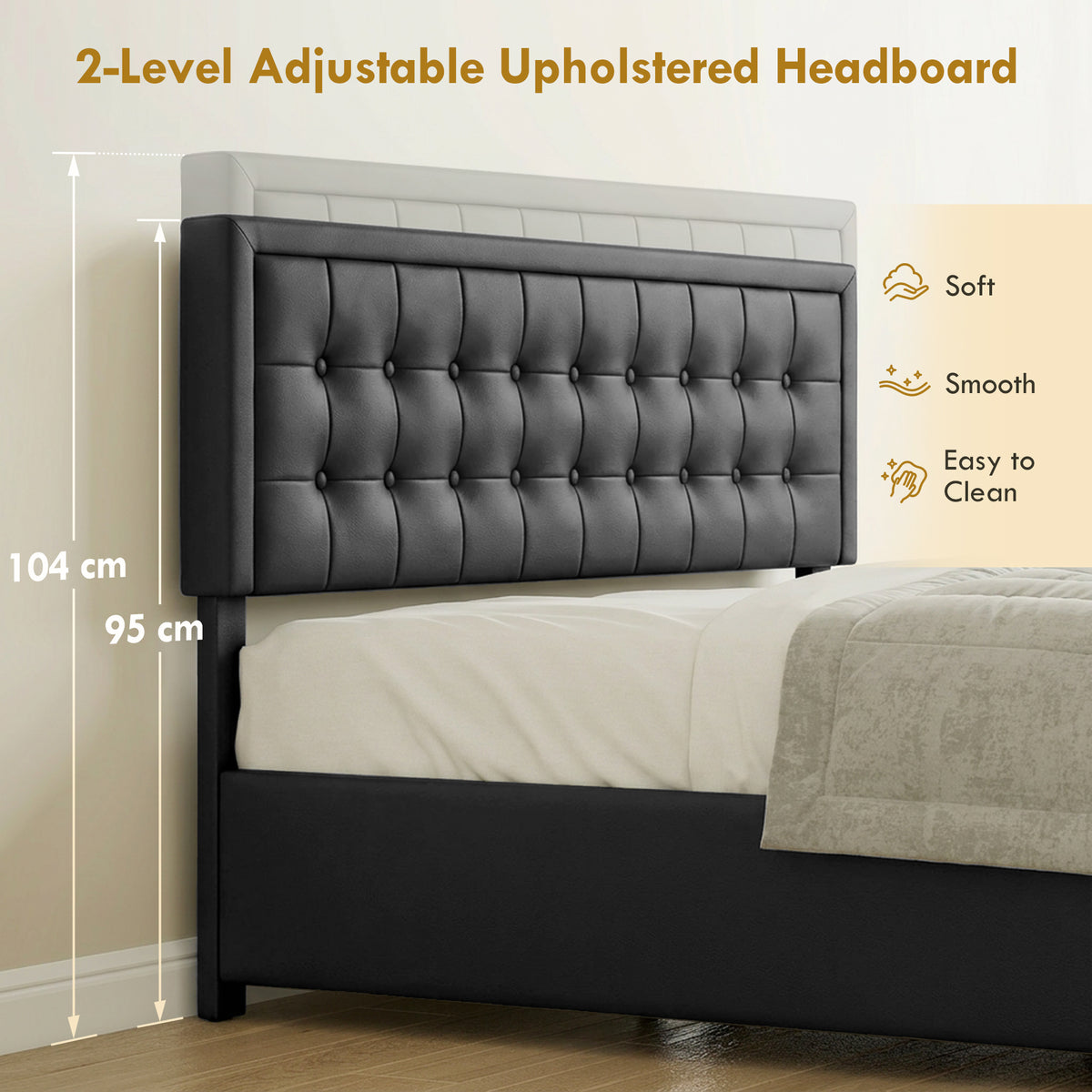 HOMCOM PU Leather King Size Ottoman Bed Frame, with Front Drawer - Black