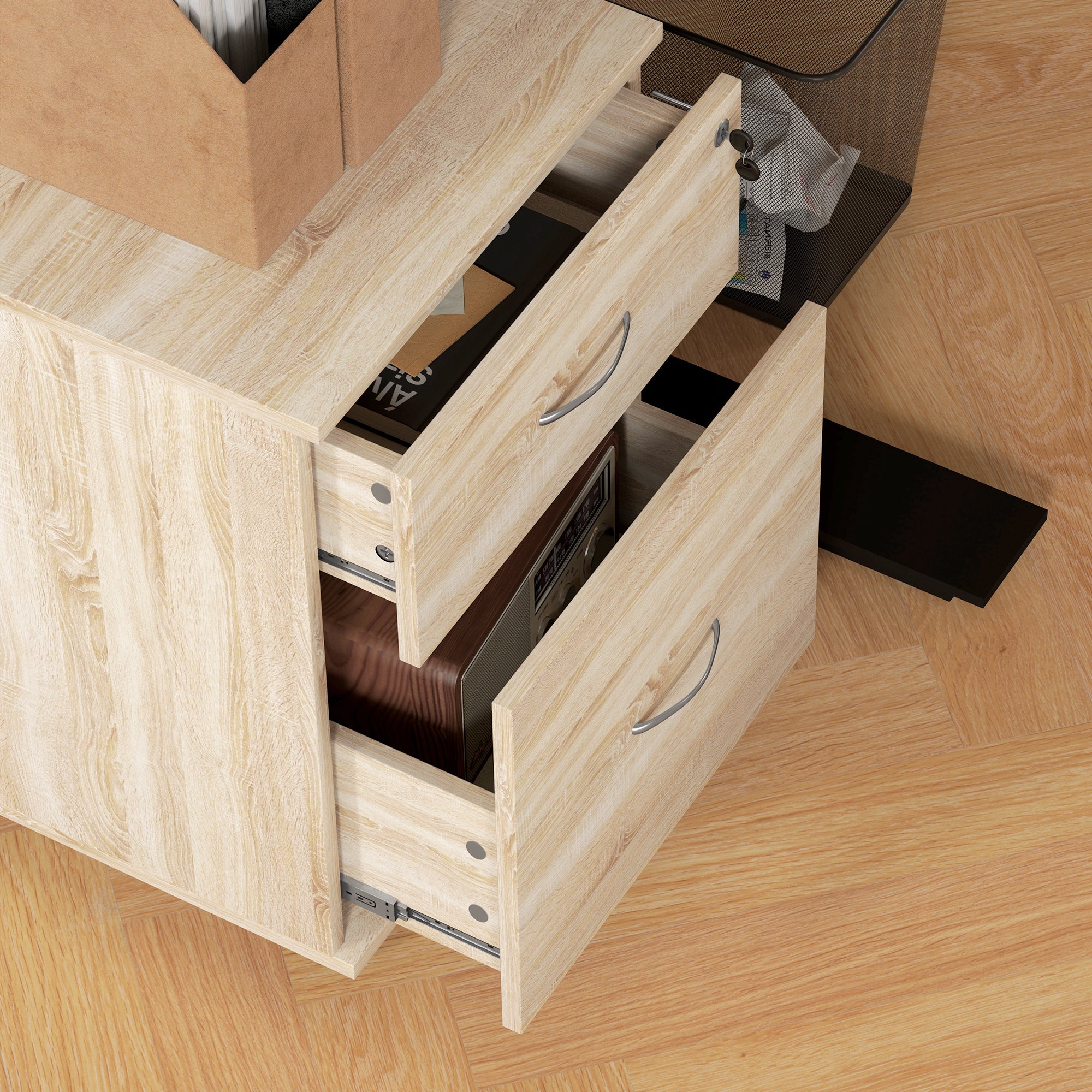 HOMCOM Two Drawer Lockable Filing Cabinet - Wood-Effect - North Peak Garden Furniture