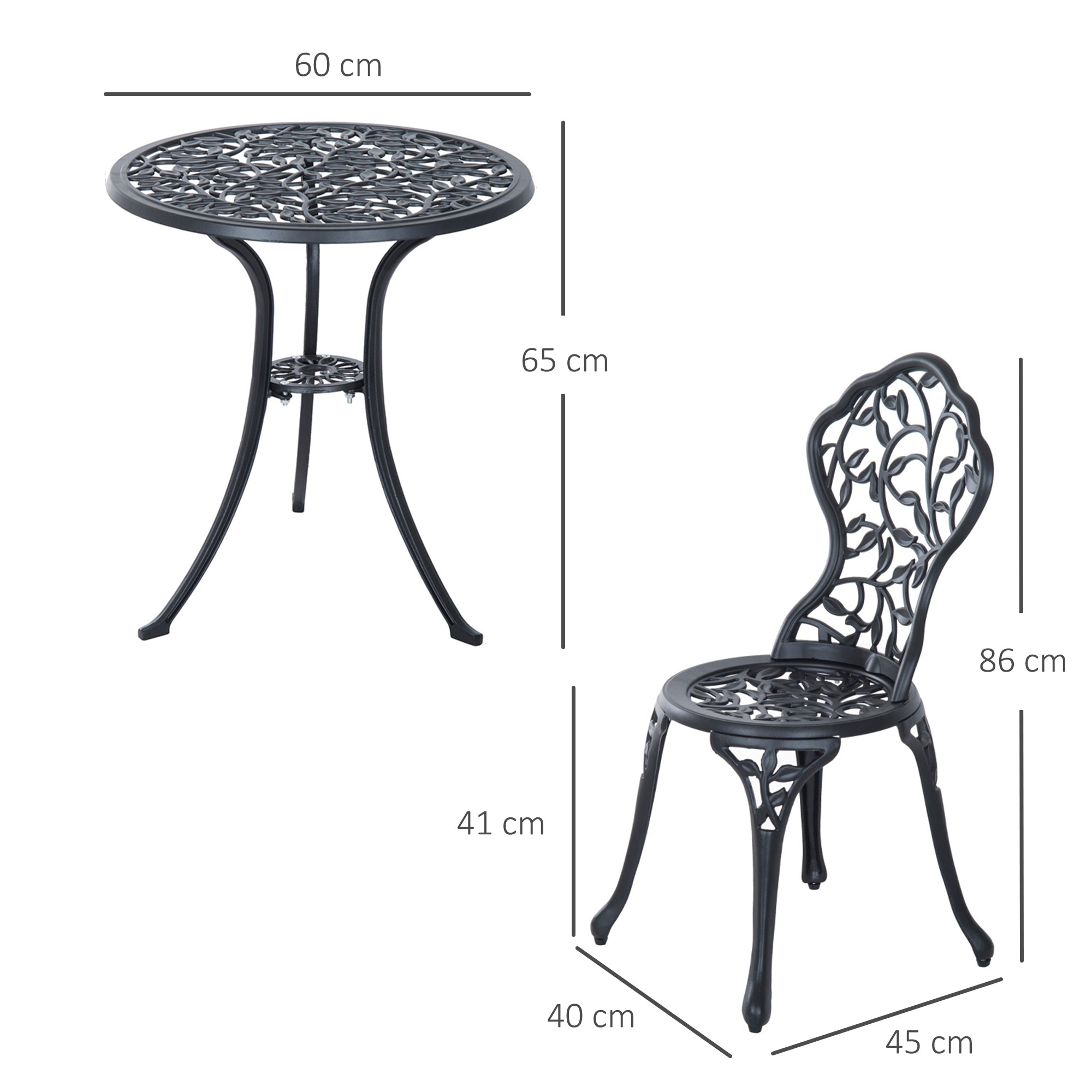 Outsunny Cast Aluminium Bistro Set: Antique Style 3-Piece Garden Furniture with Table & Chairs, Outdoor Seating