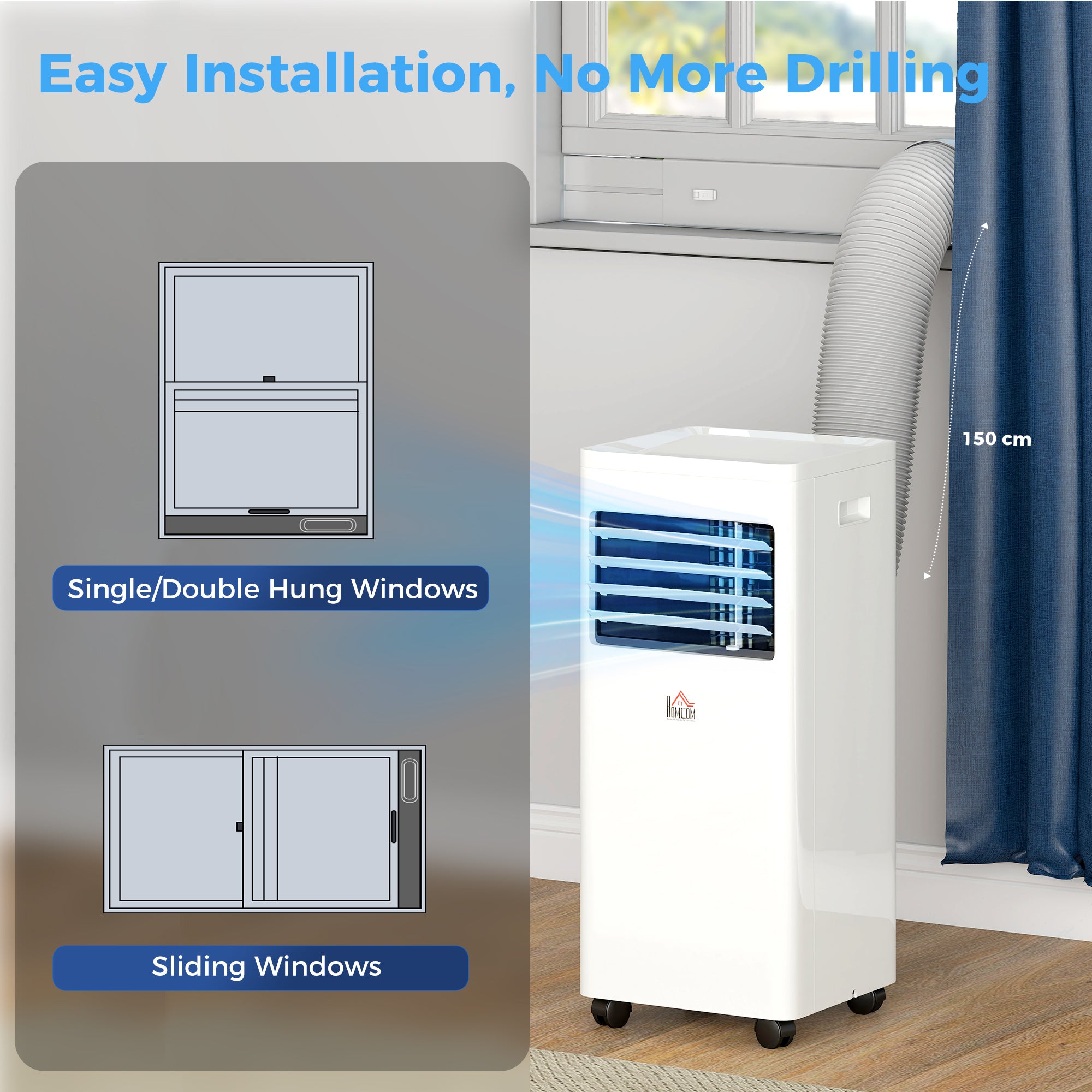 HOMCOM Portable Air Conditioner 5000 BTU, 4-in-1 Cooling, Dehumidifier, Fan, Sleep Mode, Air Conditioning Unit with Digital Display & Remote Control, 24H Timer, Window Venting Kit, for Room up to 18㎡