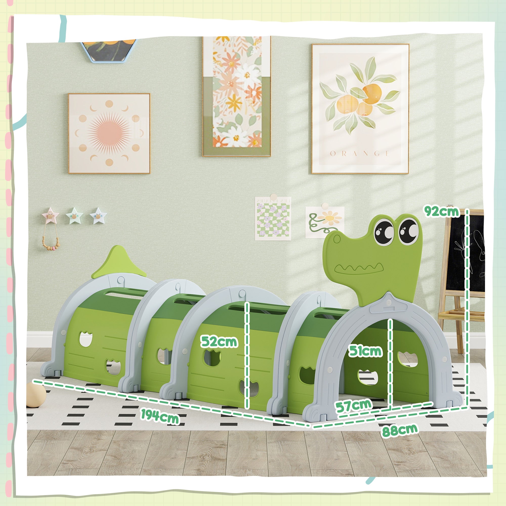 AIYAPLAY Crocodile Design Kids Play Tunnel for Ages 3-6 Crawl and Climb - North Peak Garden Furniture