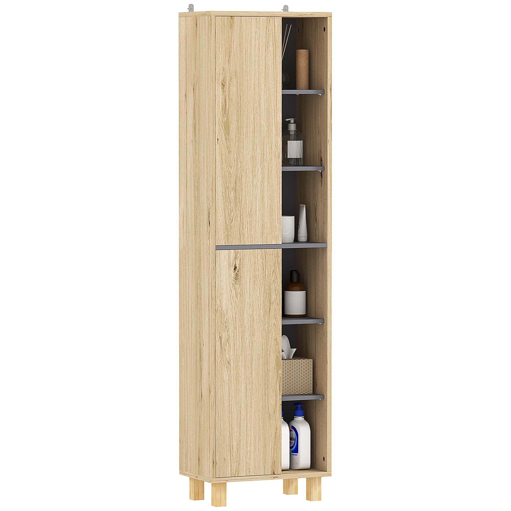 HOMCOM Multi-Storage Slim Bathroom Cabinet - Wood-Effect - North Peak Garden Furniture