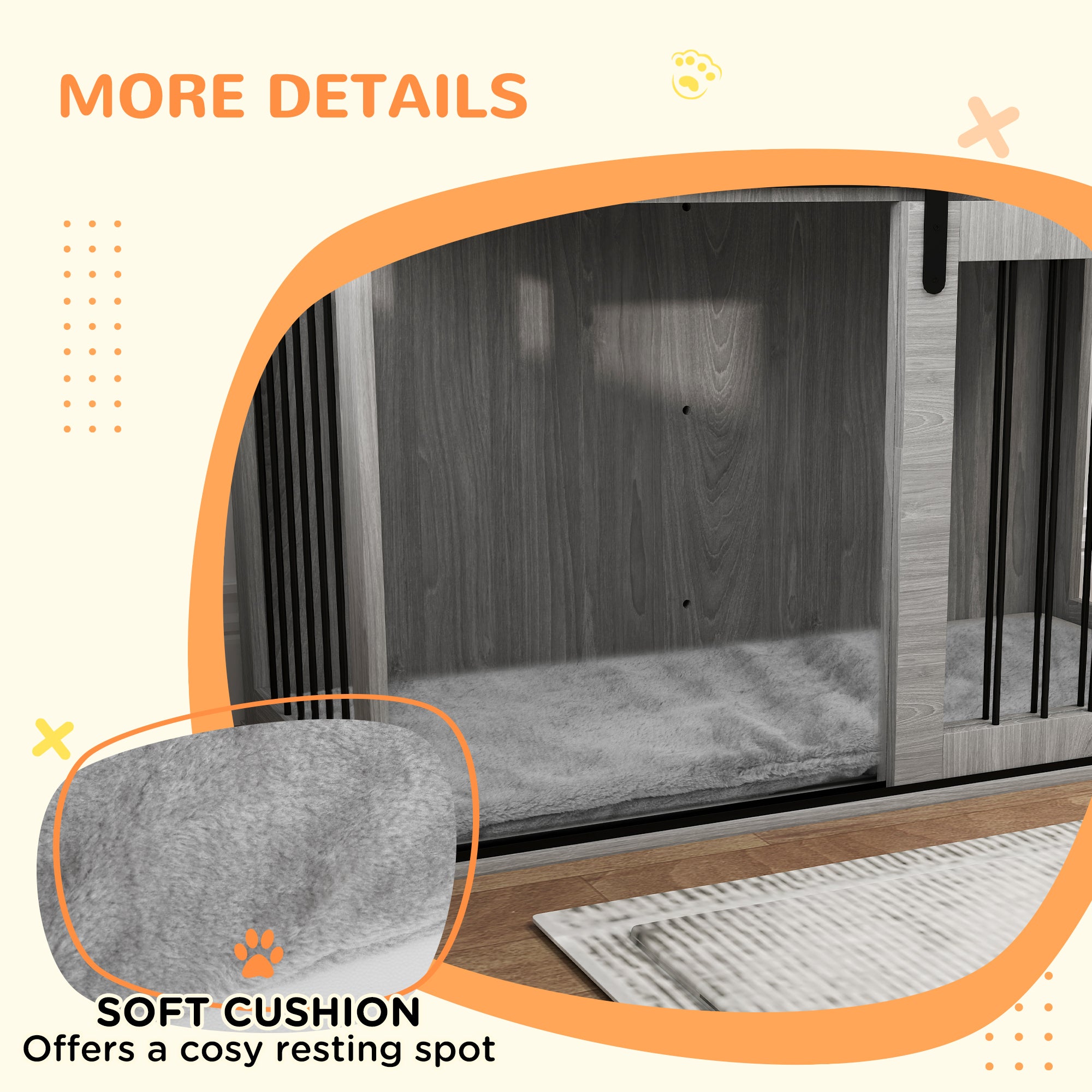 PawHut 118cm Dog Crate Furniture with Removable Cushion for Extra Large Dogs - Grey - North Peak Garden Furniture