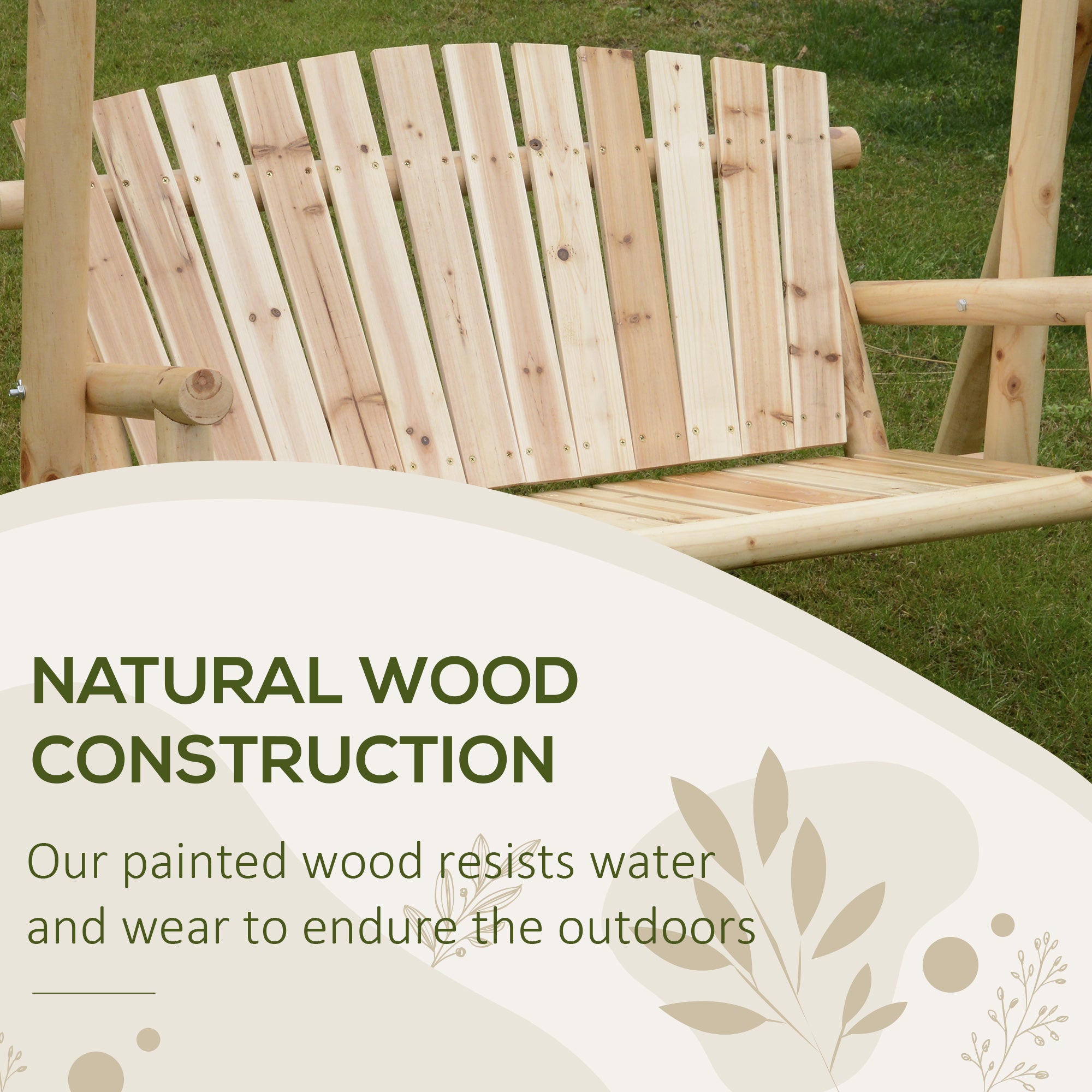 Outsunny Outdoor 2 Seater Swing Chair Larch Wood Garden Swing Seat Porch Hammock Bench Lounger - North Peak Garden Furniture