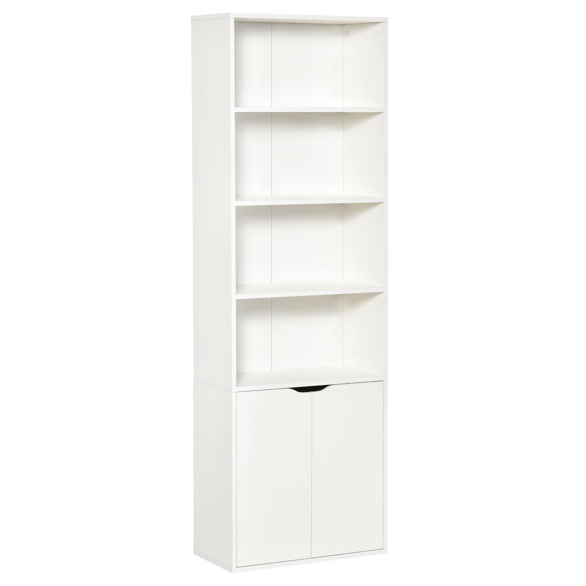 HOMCOM 6-Tier Tall Bookcase, Bookshelf with 4 Open Shelves and Double Door Storage Cabinet, Freestanding Display Rack for Living Room, Bedroom, Home Office, Study, 59 x 29 x 180cm, White