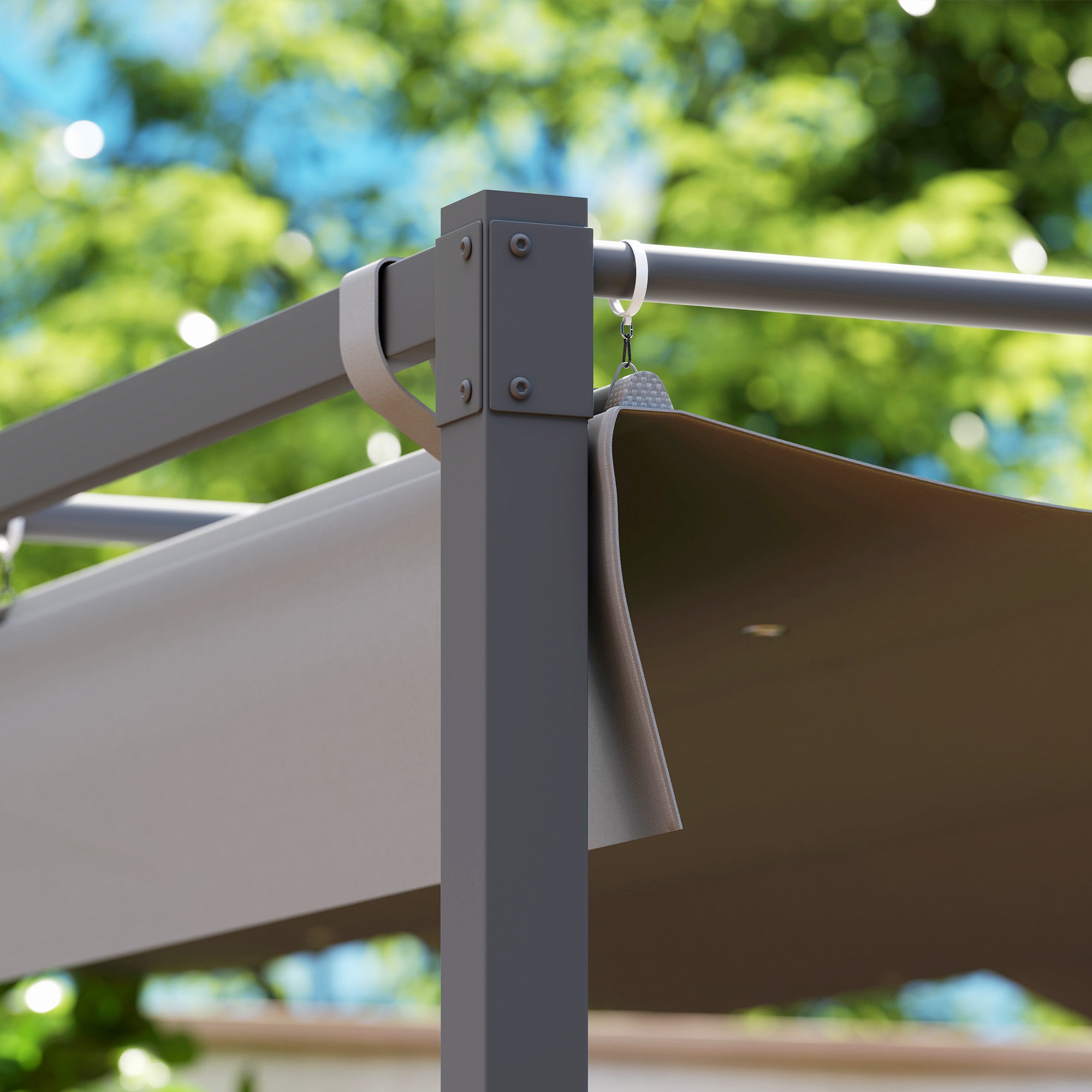 Outsunny 3 x 3(m) Garden Pergola with Retractable Roof and Magnetic Fixture, Outdoor Pergola Kit Sun Shade Canopy, UPF30+, Grey - North Peak Garden Furniture
