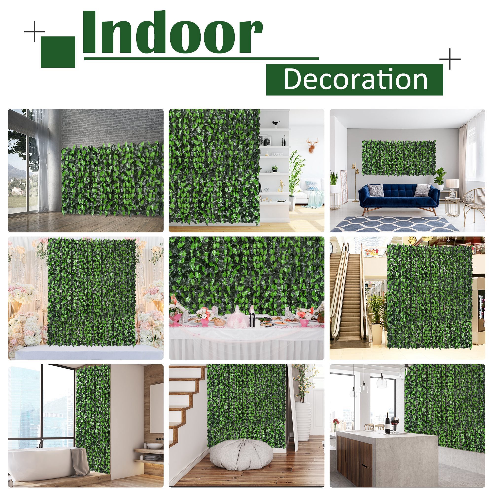 Outsunny Artificial Leaf Hedge Screen Privacy Fence Panel for Garden Outdoor Indoor Decor 3M x 1M Light Green and Dark Green - North Peak Garden Furniture