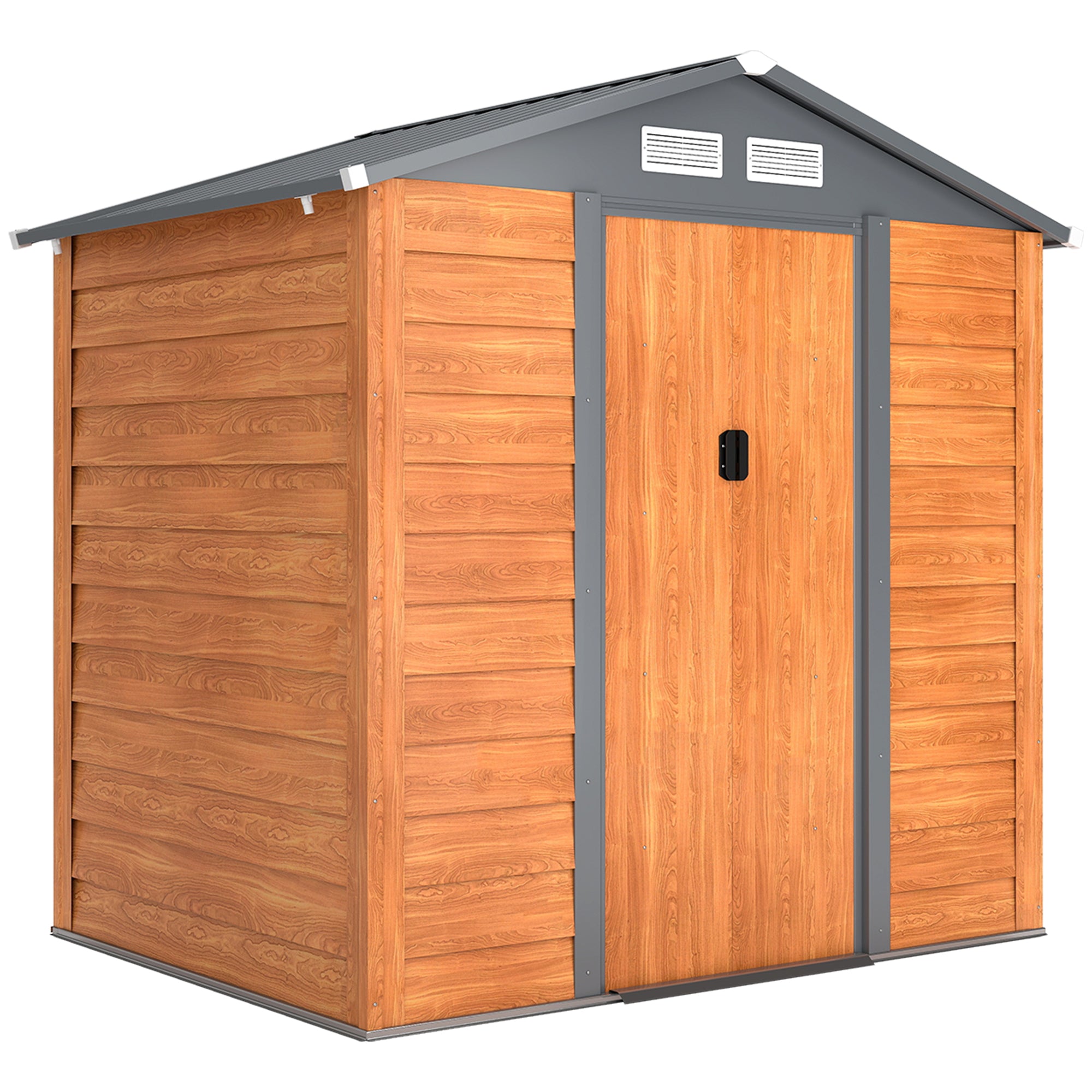 Outsunny 6.5 x 5ft Garden Shed, Metal Storage Tool House Gardening Tool Storage with Shutter Vents, Brown - North Peak Garden Furniture