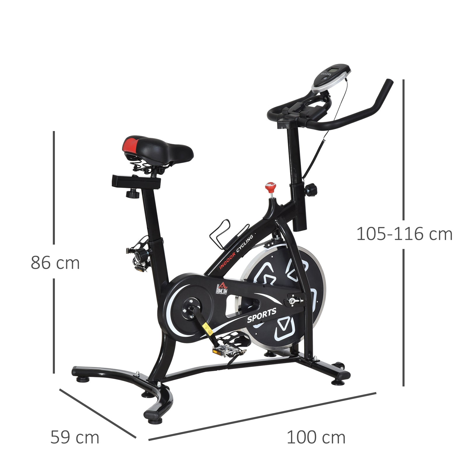 HOMCOM Indoor Stationary Exercise Bike 6kg Flywheel Fitness Cardio Workout Bke Trainer for Home Gym w/ Adjustable Resistance LCD Monitor Pad and Bottle Holder Black