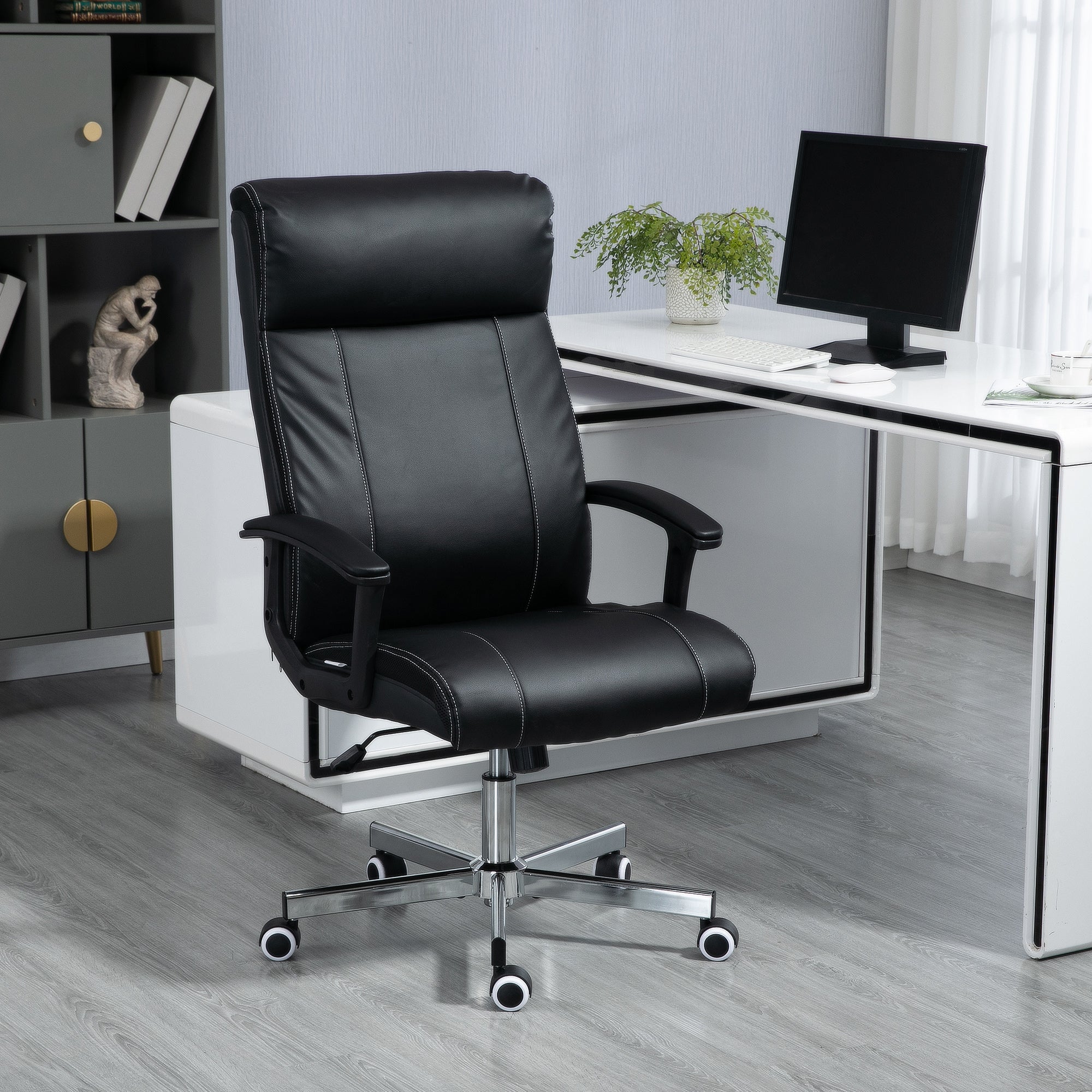 Vinsetto High-Back Vibration Massage Office Chair, Computer Chair with Tilt Function, Remote Control and Adjustable Height, Black - North Peak Garden Furniture