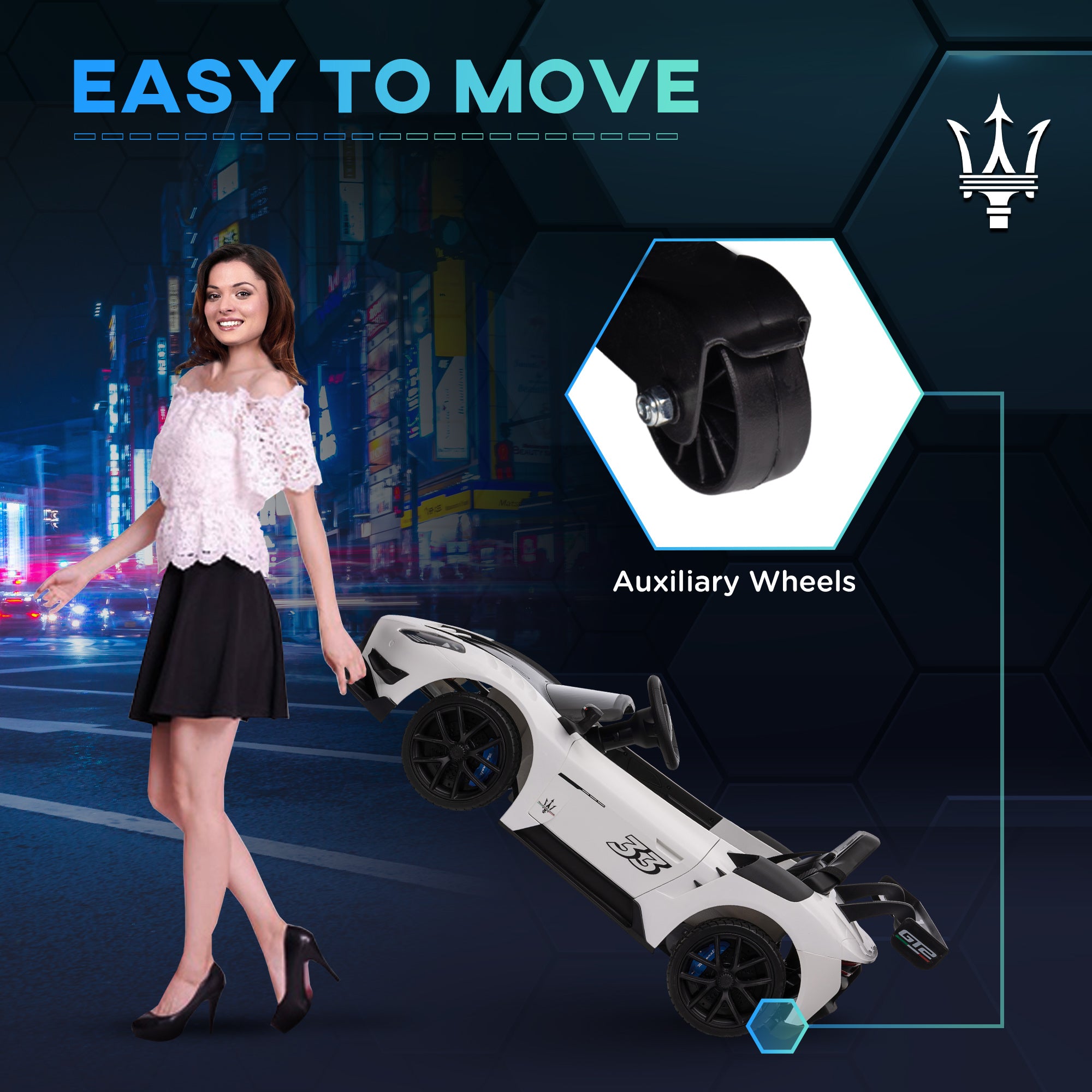 AIYAPLAY Maserati GT2 Licensed 12V Kids Electric Ride on Car with 4 Suspension, Remote Control Music Horn Lights - White - North Peak Garden Furniture