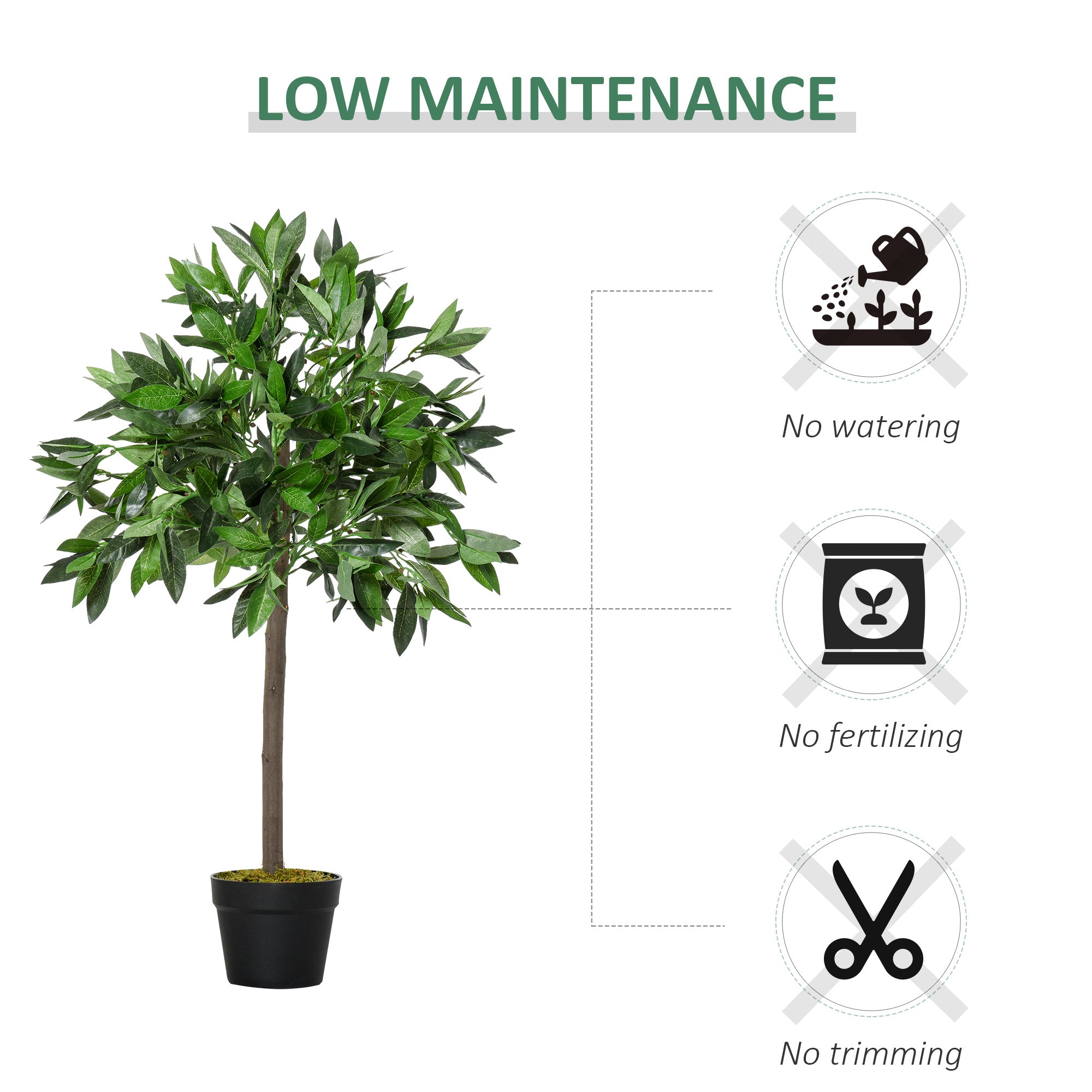 Outsunny Set Of 2 90cm/3FT Artificial Bay Laurel Topiary Trees w/ Pot Fake Indoor Outdoor Greenery Plant Home Office Garden Decor Green - North Peak Garden Furniture