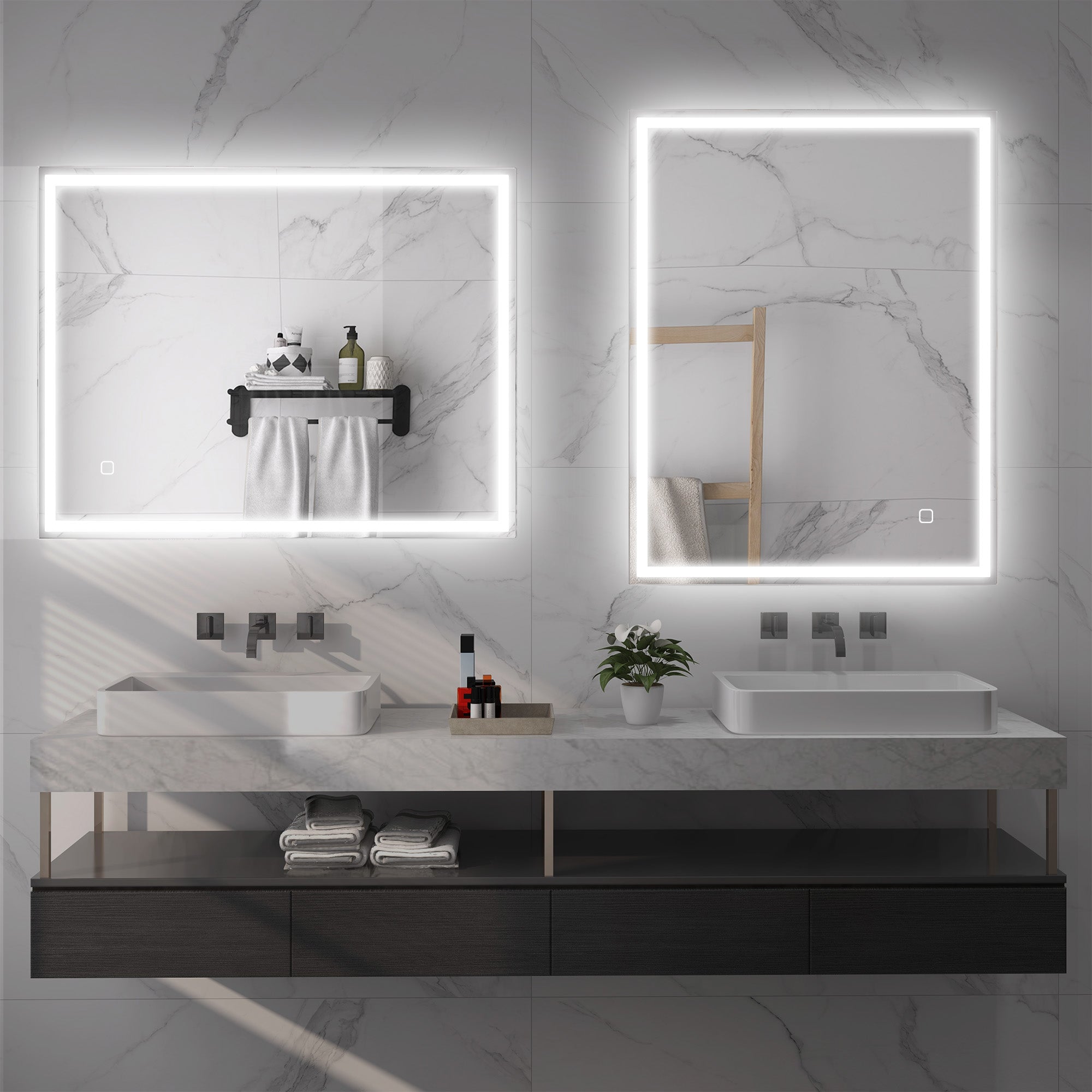 HOMCOM 90 x 70cm LED Bathroom Mirror with Lights, Dimmable Makeup Mirror, Vanity Mirror with 3 Colour, Smart Touch, Anti-Fog - North Peak Garden Furniture