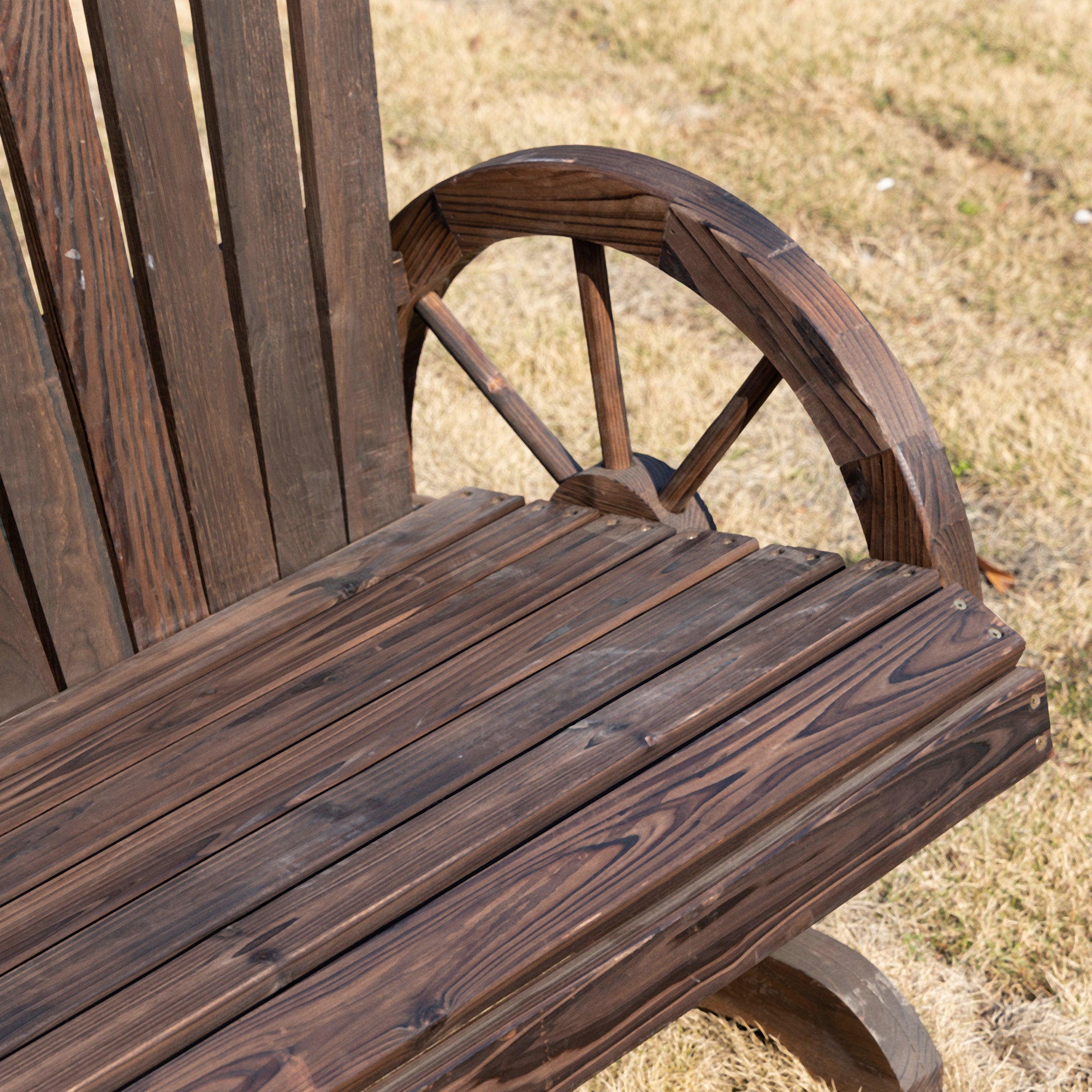 Outsunny Fir Logs Love Seats with Wheel-Shaped Armrests, Large Load-Bearing Chair, Natural Wood Grain - North Peak Garden Furniture