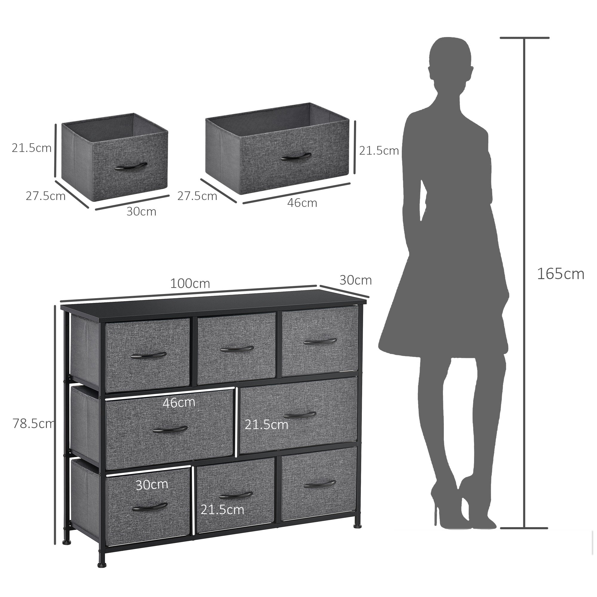 HOMCOM Chest of Drawers with 8 Foldable Drawers, 3-Tier Fabric Bedroom Dresser, Clothes Storage Unit for Bedroom Living Room, Dark Grey - North Peak Garden Furniture
