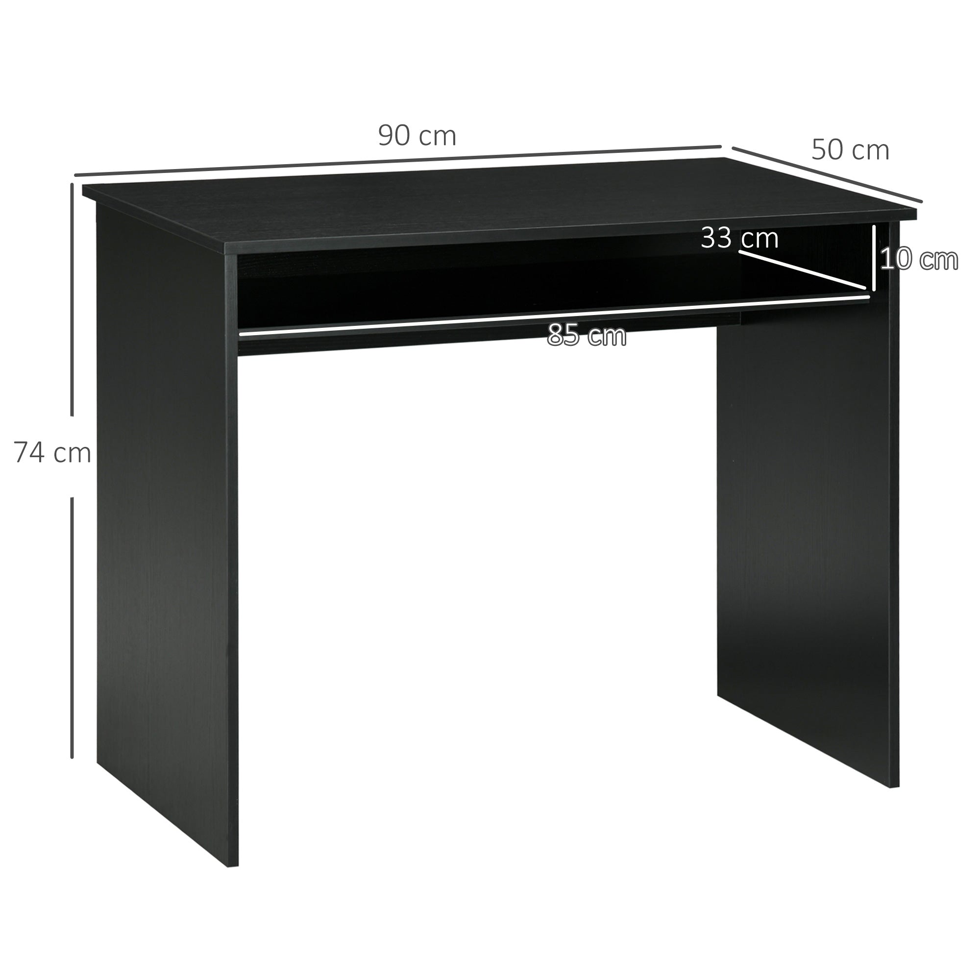 HOMCOM Modern Computer Desk, Home Office Table, Small Writing Desk with Storage Shelf, 90 x 50cm, Black Wood Grain - North Peak Garden Furniture