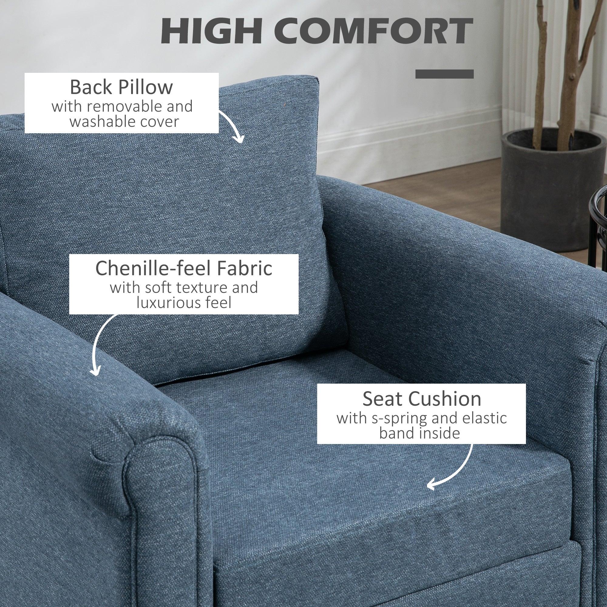 HOMCOM Vintage Accent Chair, Tufted Upholstered Lounge Armchair Single Sofa Chair with Rubber Wood Legs, Rolled Arms, Dark Blue |