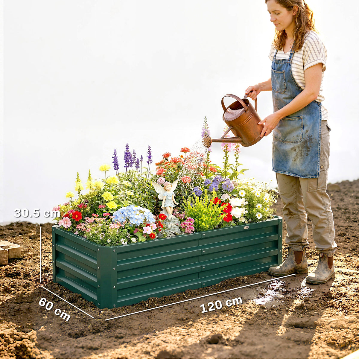 Outsunny Set of 2 Raised Beds for Garden, Galvanised Outdoor Planters for Herbs Vegetables, Use for Patio Balcony, Green