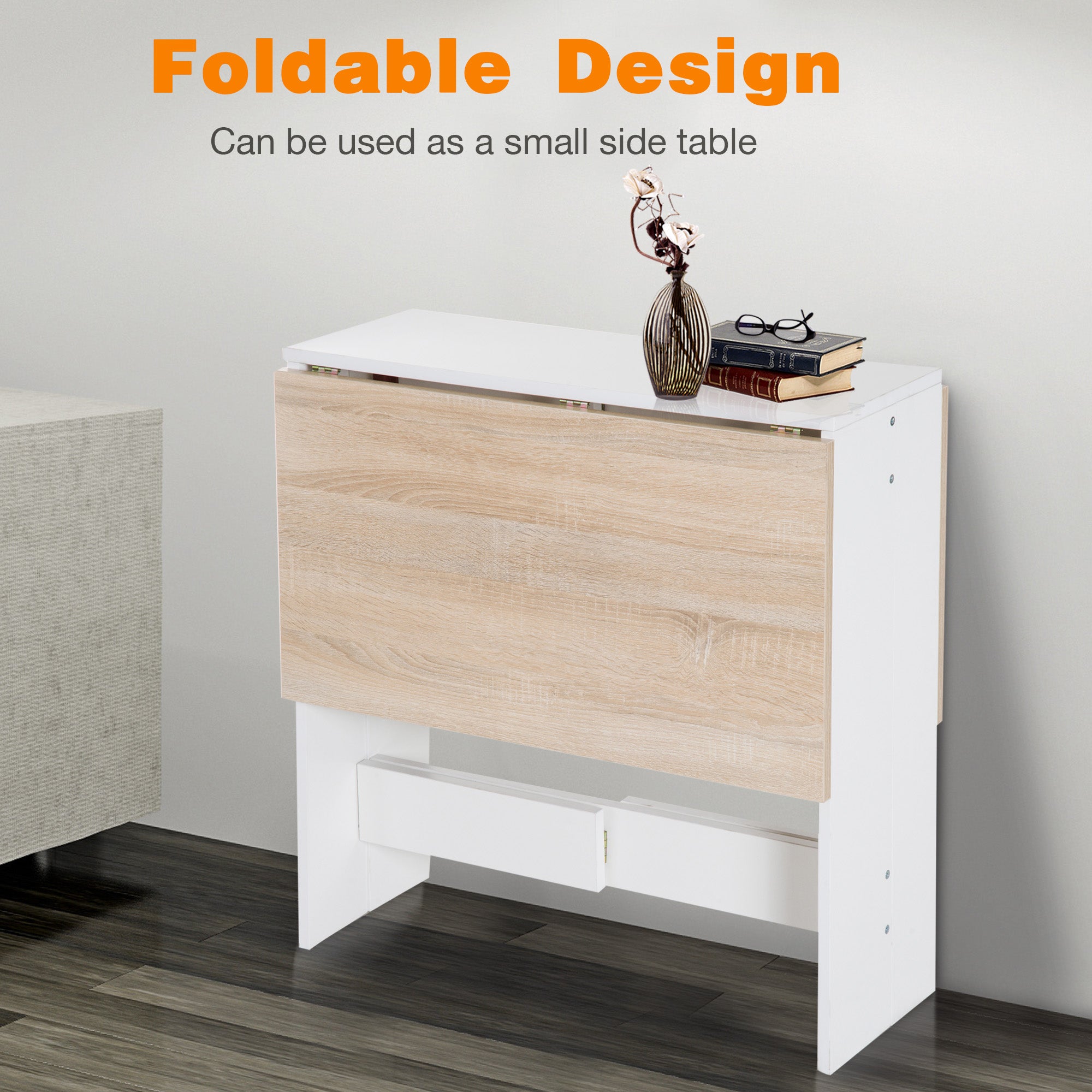 HOMCOM Wooden Folding Dining Table Writing Computer Desk PC Workstation Space Saving Home Office Oak & White - North Peak Garden Furniture