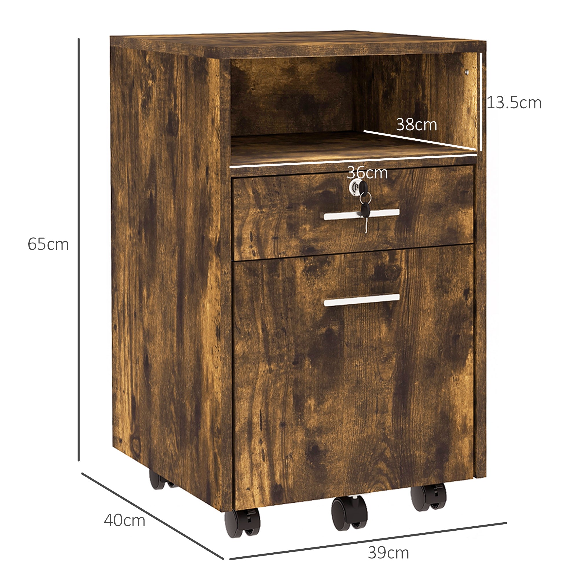 Vinsetto Lockable Two-Drawer Filing Cabinet, with Wheels - Wood-Effect - North Peak Garden Furniture