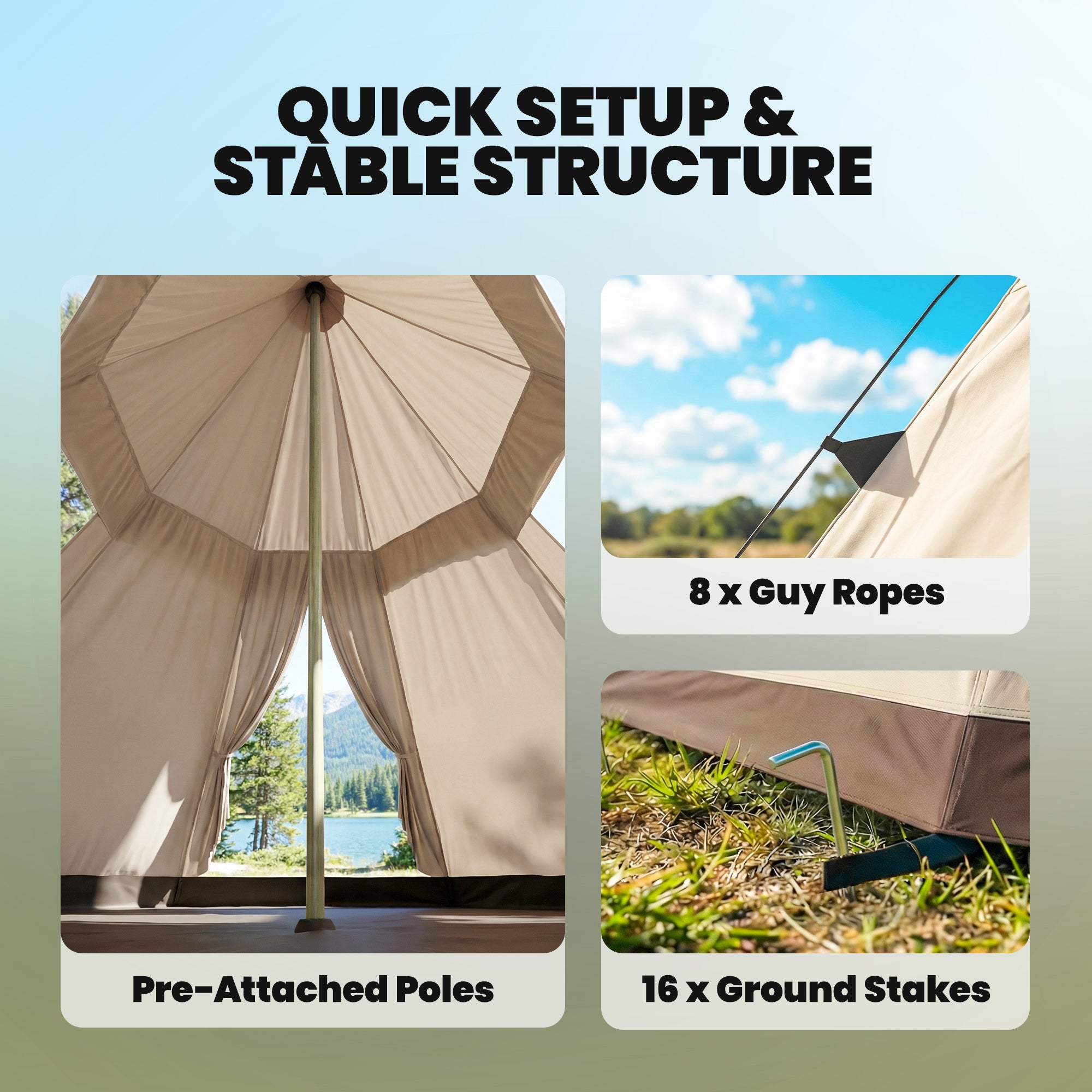 Outsunny 6 Men Tipi Tent with Carry Bag - Khaki