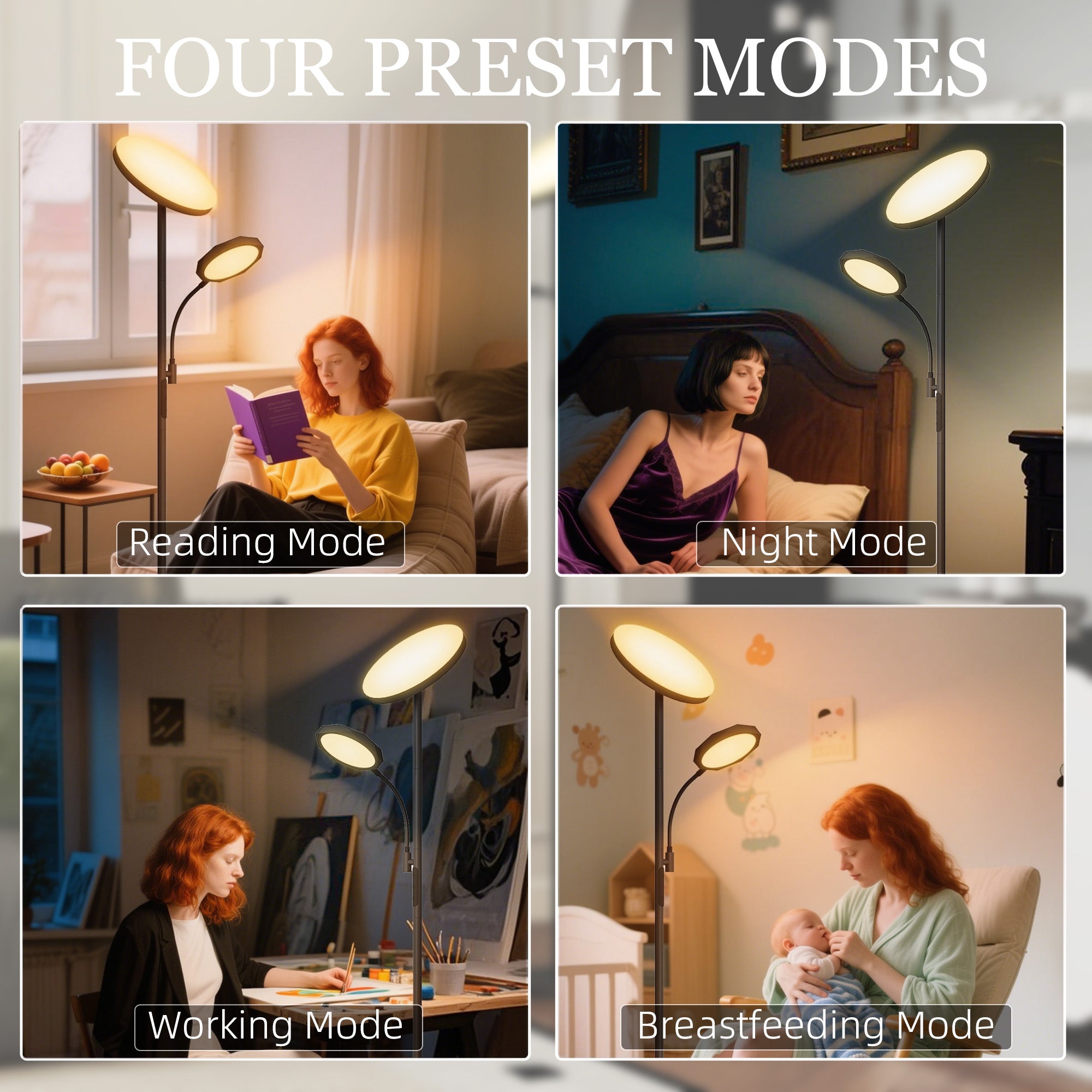 HOMCOM Mother and Child Uplighter Floor Lamp for Living Room, Stepless Dimmable Standing Lamp with Reading Light, 4 Scene Modes, 2700K-6500K Colour Temps, 4 Brightness Levels, Remote Control, Black