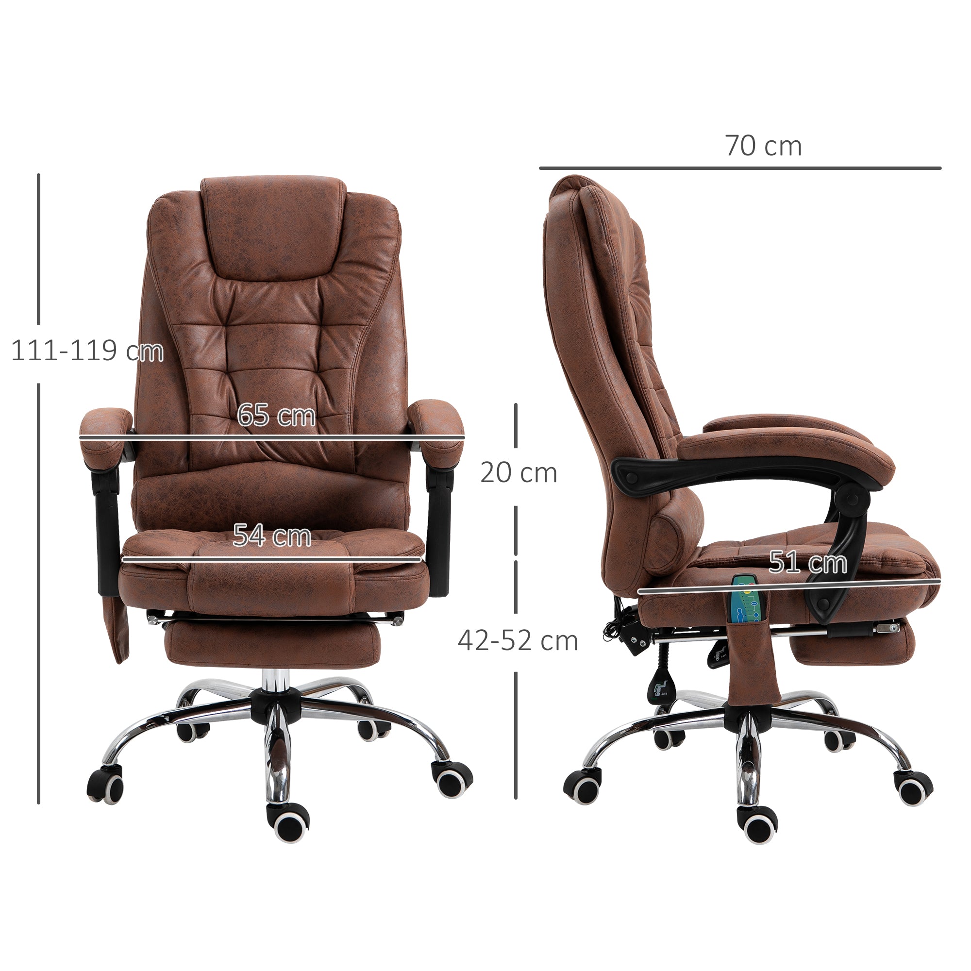 Vinsetto Heated 6 Points Vibration Massage Executive Office Chair Adjustable Swivel Ergonomic High Back Desk Chair Recliner with Footrest Brown - North Peak Garden Furniture