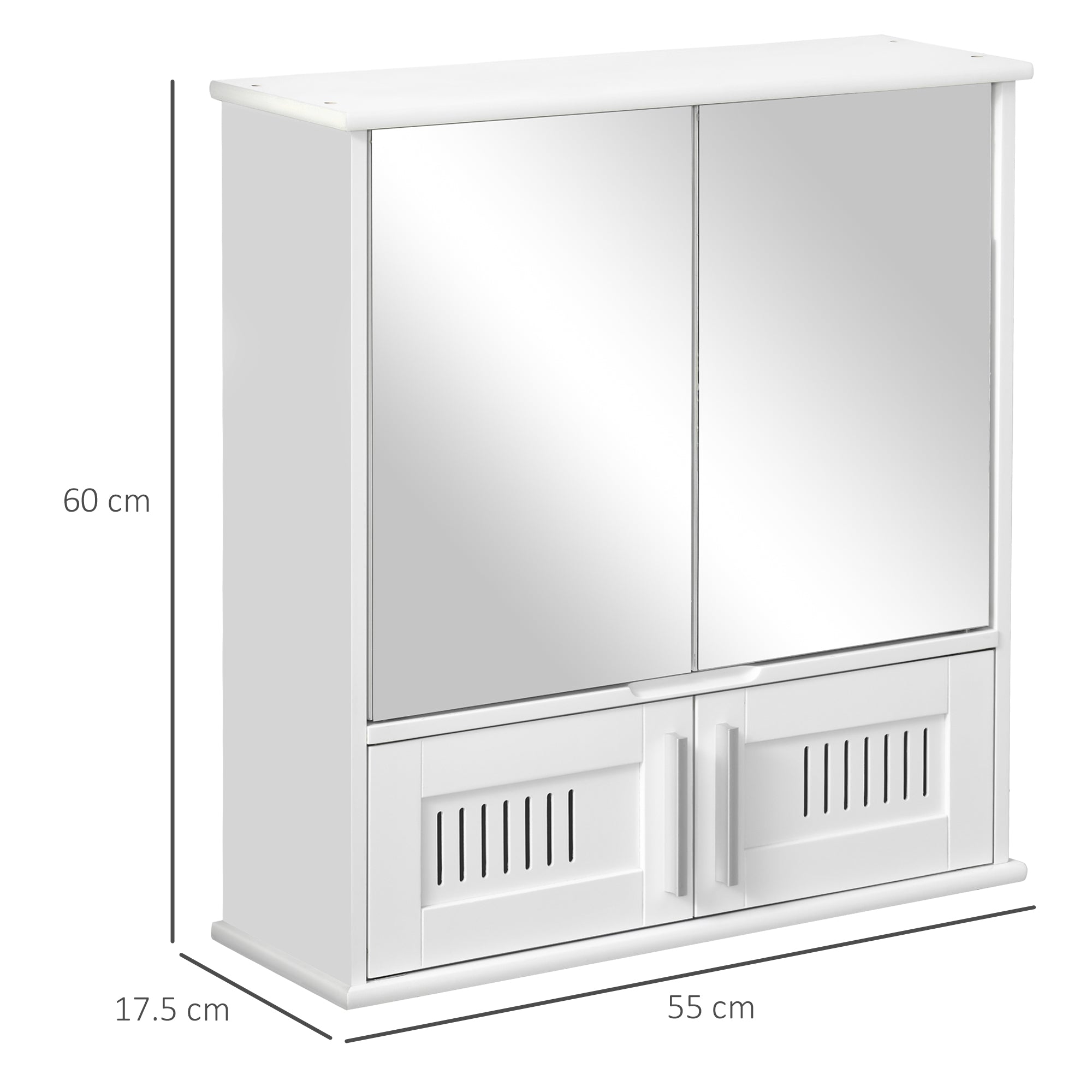 kleankin Bathroom Mirror Cabinet, Wall Mounted Storage Cupboard with Double Doors and Adjustable Shelf, Bathroom Organizer, White - North Peak Garden Furniture