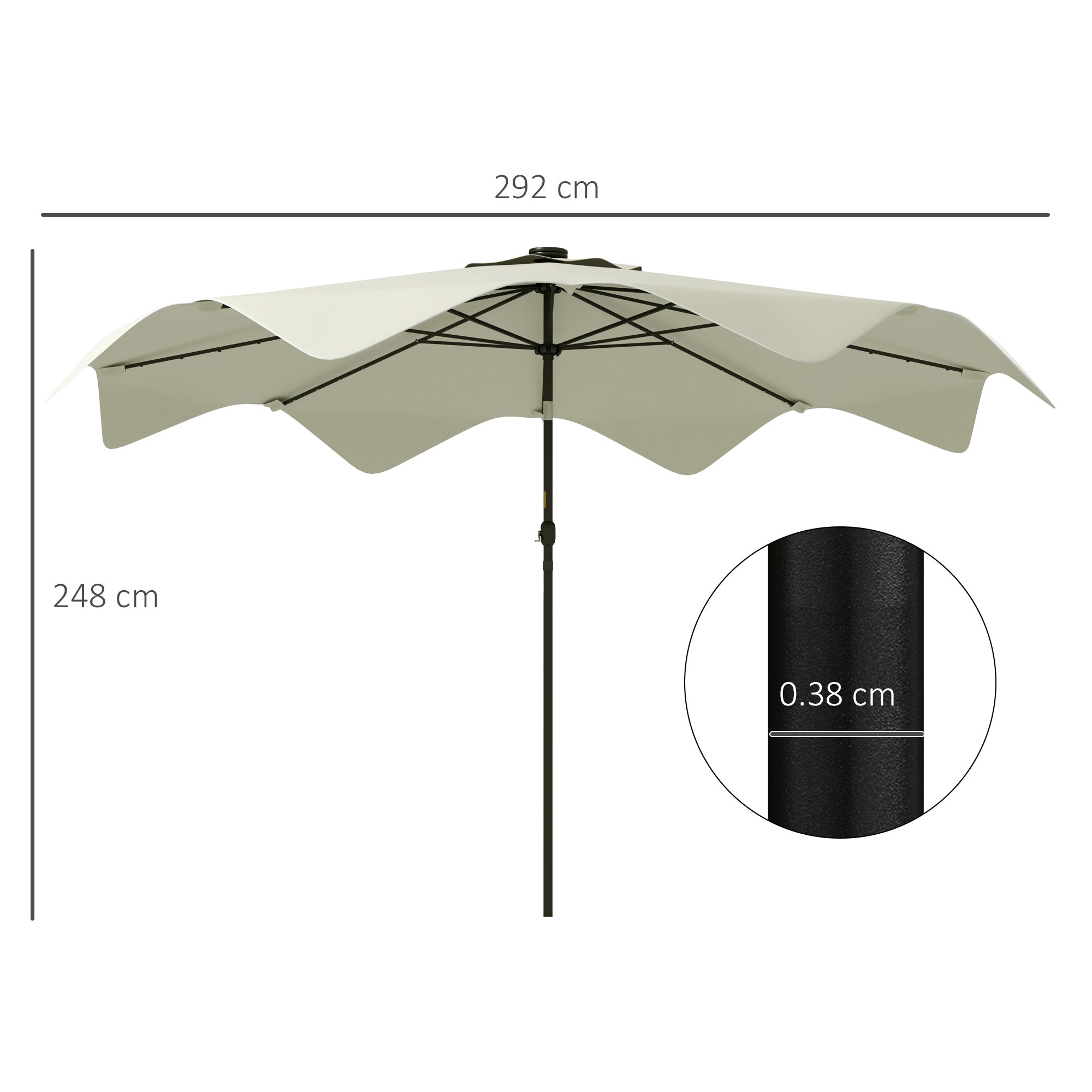 Outsunny Solar Patio Umbrella with LED and Tilt, Outdoor Market Table Umbrella Parasol with Crank, 3 x 3 (m), Cream White - North Peak Garden Furniture