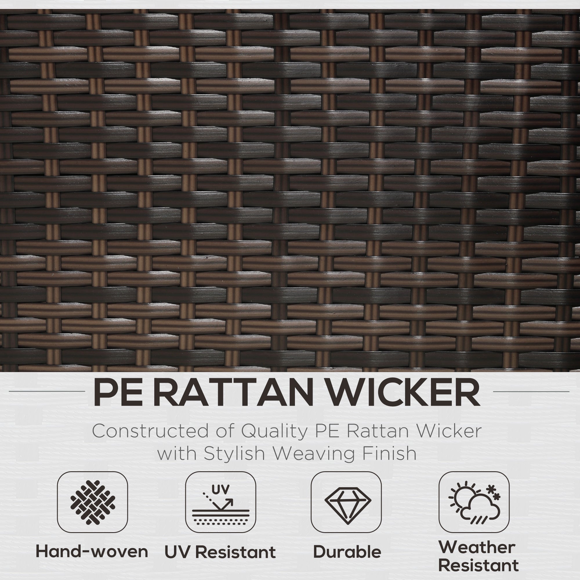 Outsunny 3PC Rattan Garden Furniture Storage Sofa Set 4 Seater Wicker Coffee Table Conservatory Sun Lounger Reclining Set Outdoor Weave with Cushion Brown - North Peak Garden Furniture