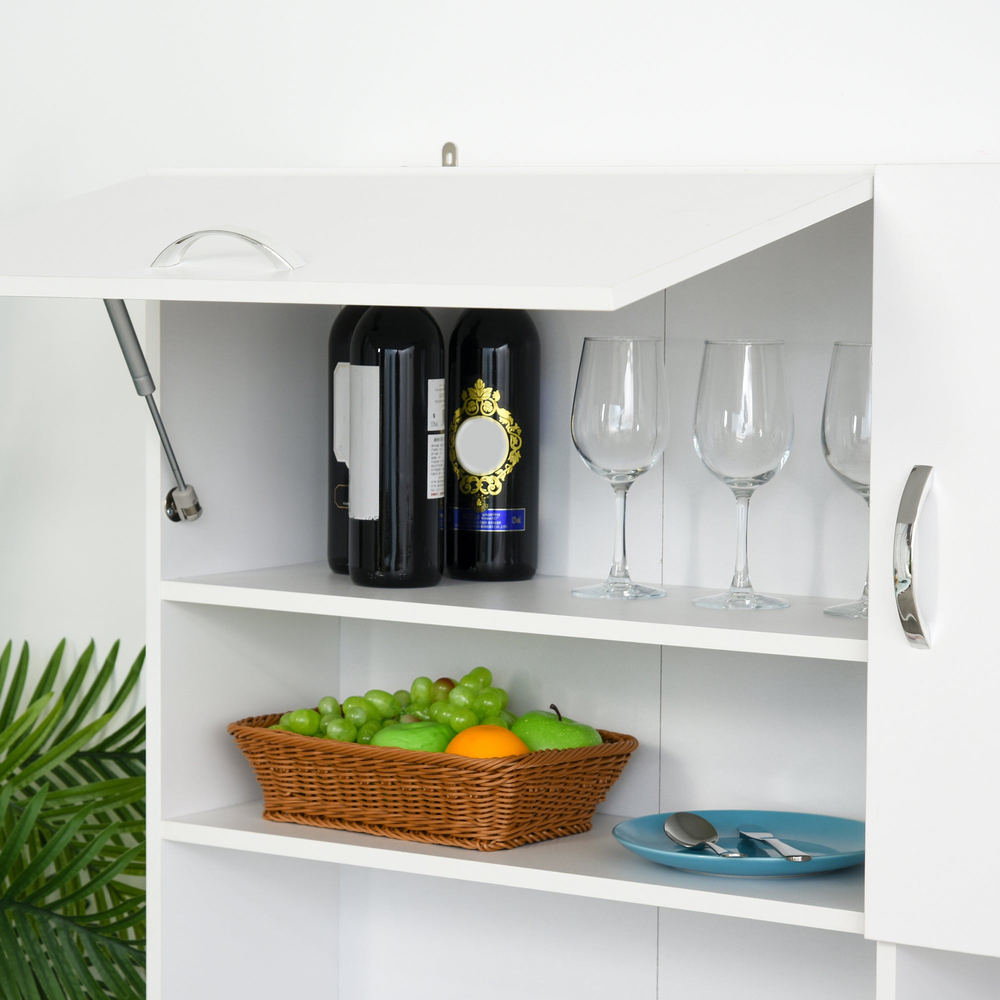 HOMCOM Freestanding Kitchen Cupboard, Storage Cabinet with Doors and Shelves, Drawers, Open Compartments for Microwave,White - North Peak Garden Furniture