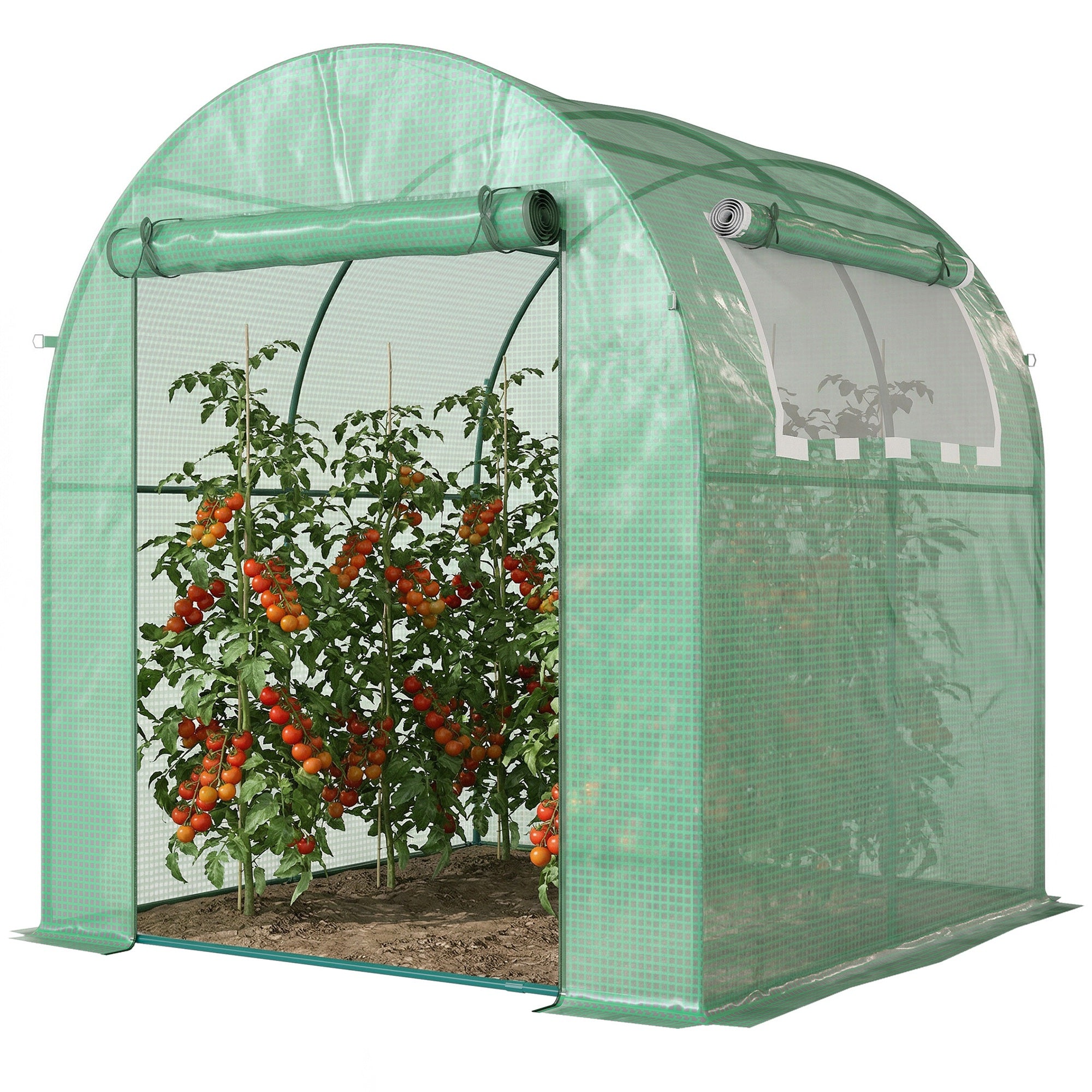 Outsunny Walk in Polytunnel Greenhouse, Green House for Garden with Roll-up Window and Door, 1.8 x 1.8 x 2 m, Green