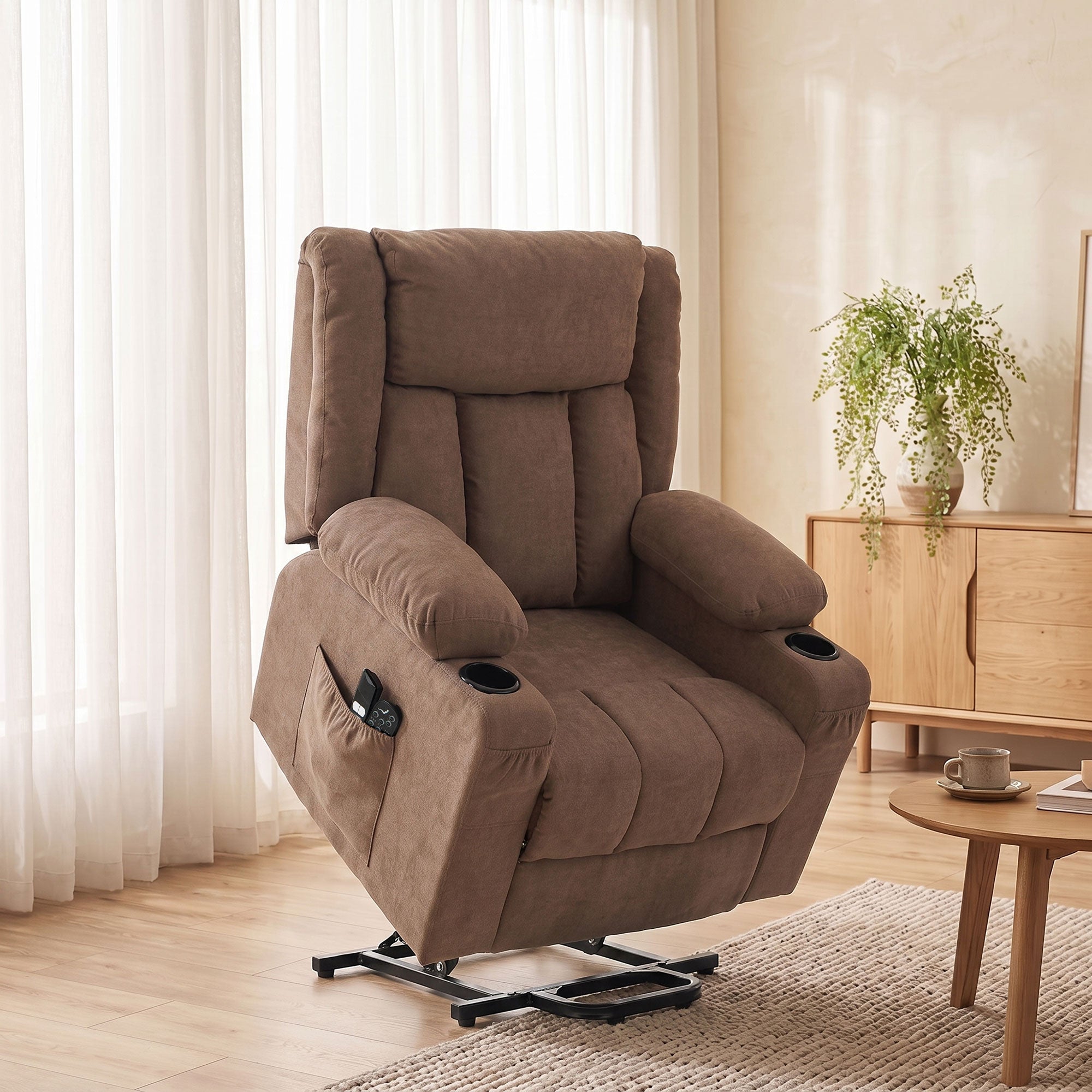 HOMCOM Dual Motor Recliner Chair, 55° Electric Lift Chair for Elderly, Recliner Armchair with Massage and Heat, Brown