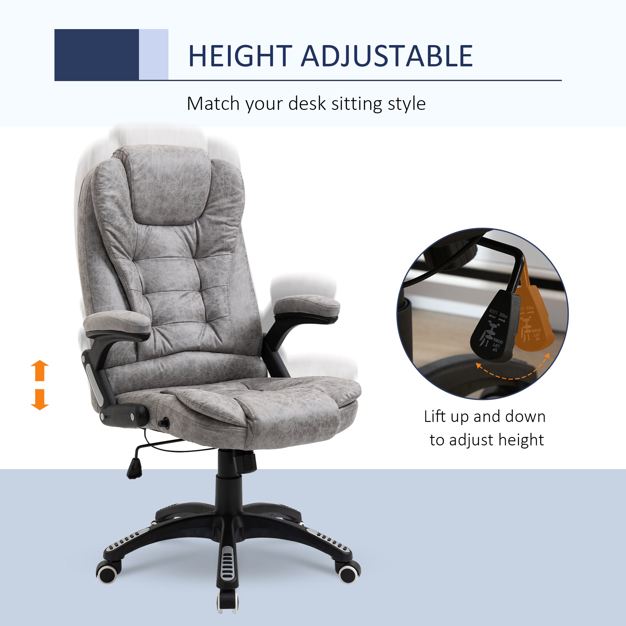 Vinsetto Ergonomic Office Chair Comfortable Desk Chair with Armrests Adjustable Height Reclining and Tilt Function Grey - North Peak Garden Furniture