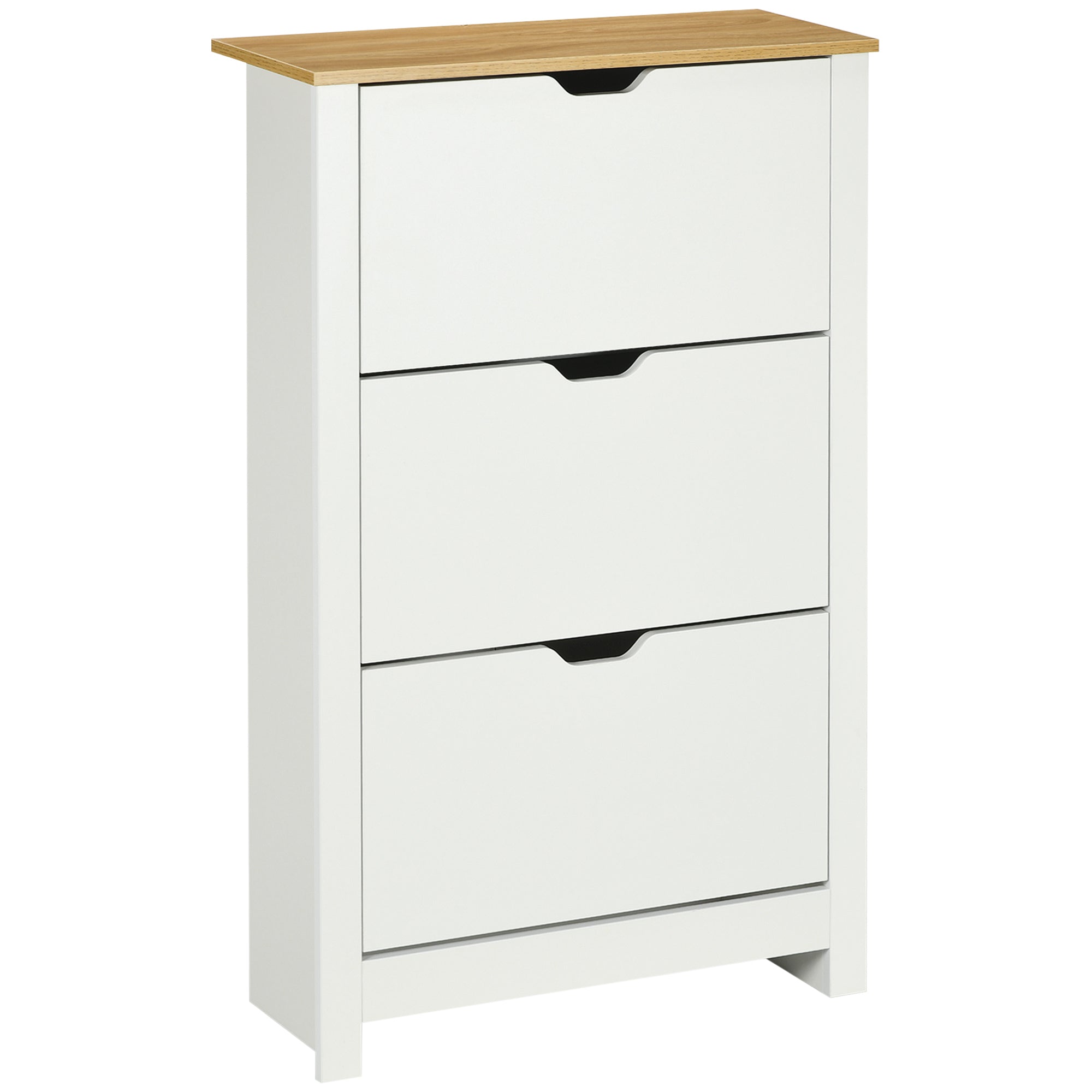 HOMCOM Slim Shoe Cabinet, Narrow Shoe Cupboard with 3 Flip Drawers, Adjustable Shelves for 18 Pairs of Shoes for Hallway, White - North Peak Garden Furniture