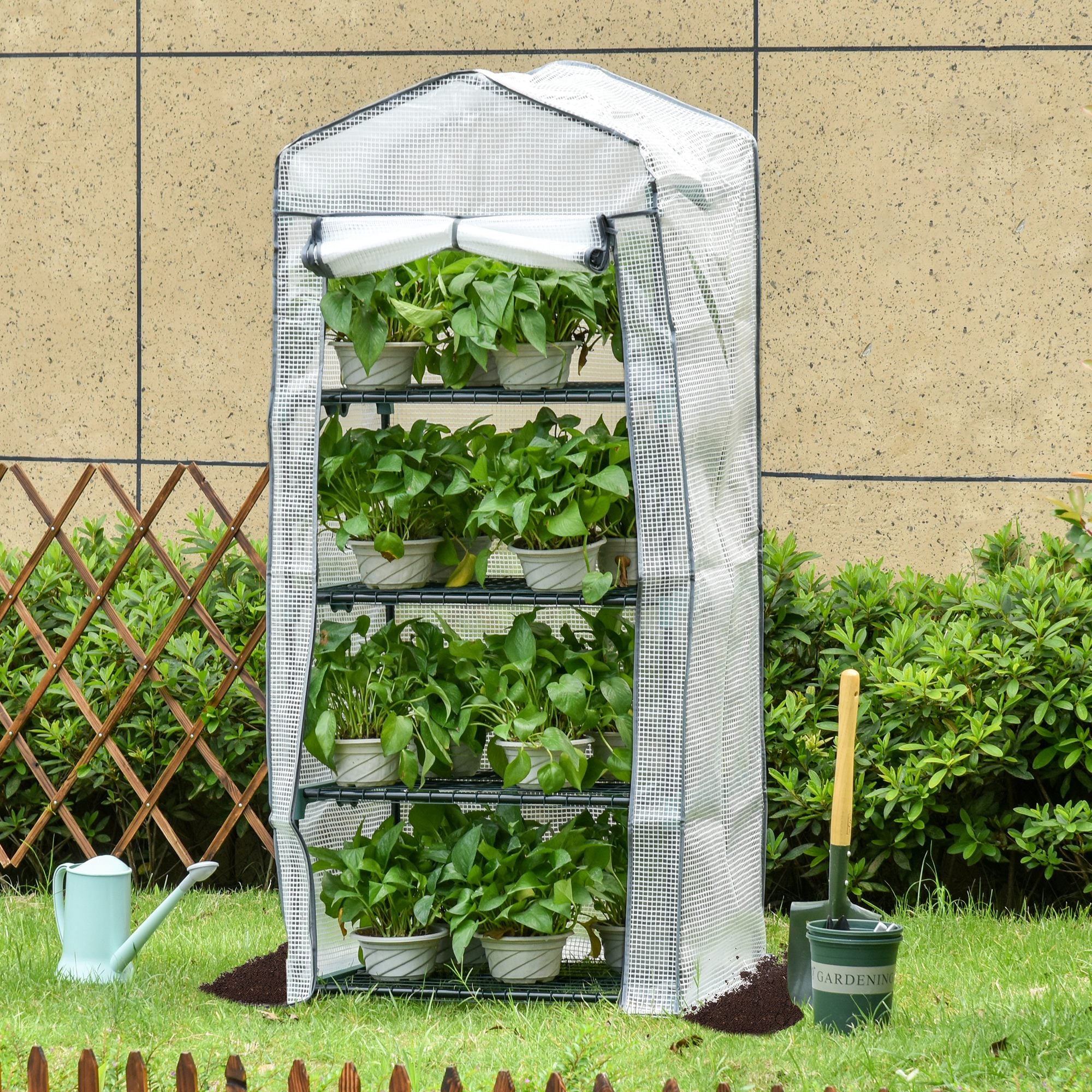 Outsunny 4 Tiers Mini Portable Greenhouse Compact Plant Grow Shed Metal Frame PE Cover 160H x 70L x 50Wcm - North Peak Garden Furniture