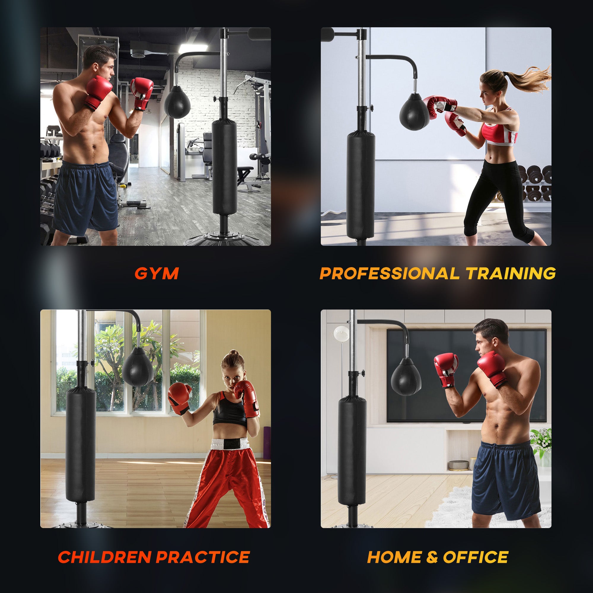 HOMCOM 3-in-1 Boxing Punching Bag, Freestanding with 2 Speed Bals, 360° Reflex Bar, 160-230cm Adjustable Height, Black