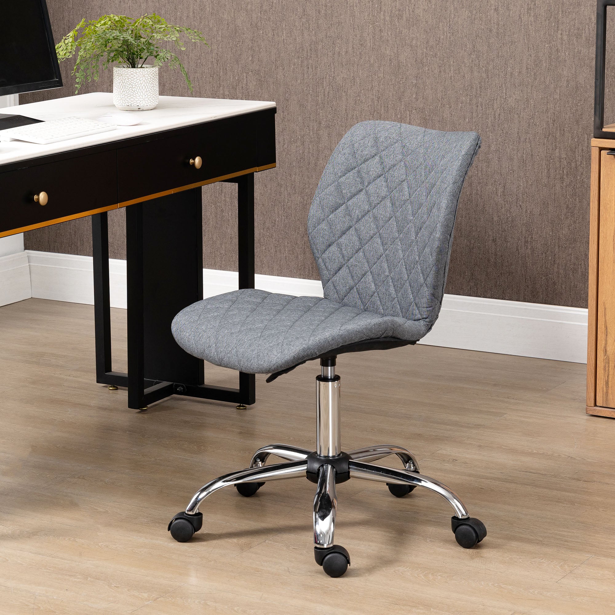 Vinsetto Armless Office Chair Adjustable Computer Chair Swivel Chair with Rolling Wheels and Linen Fabric Back Support for Home Office Students Study Grey - North Peak Garden Furniture