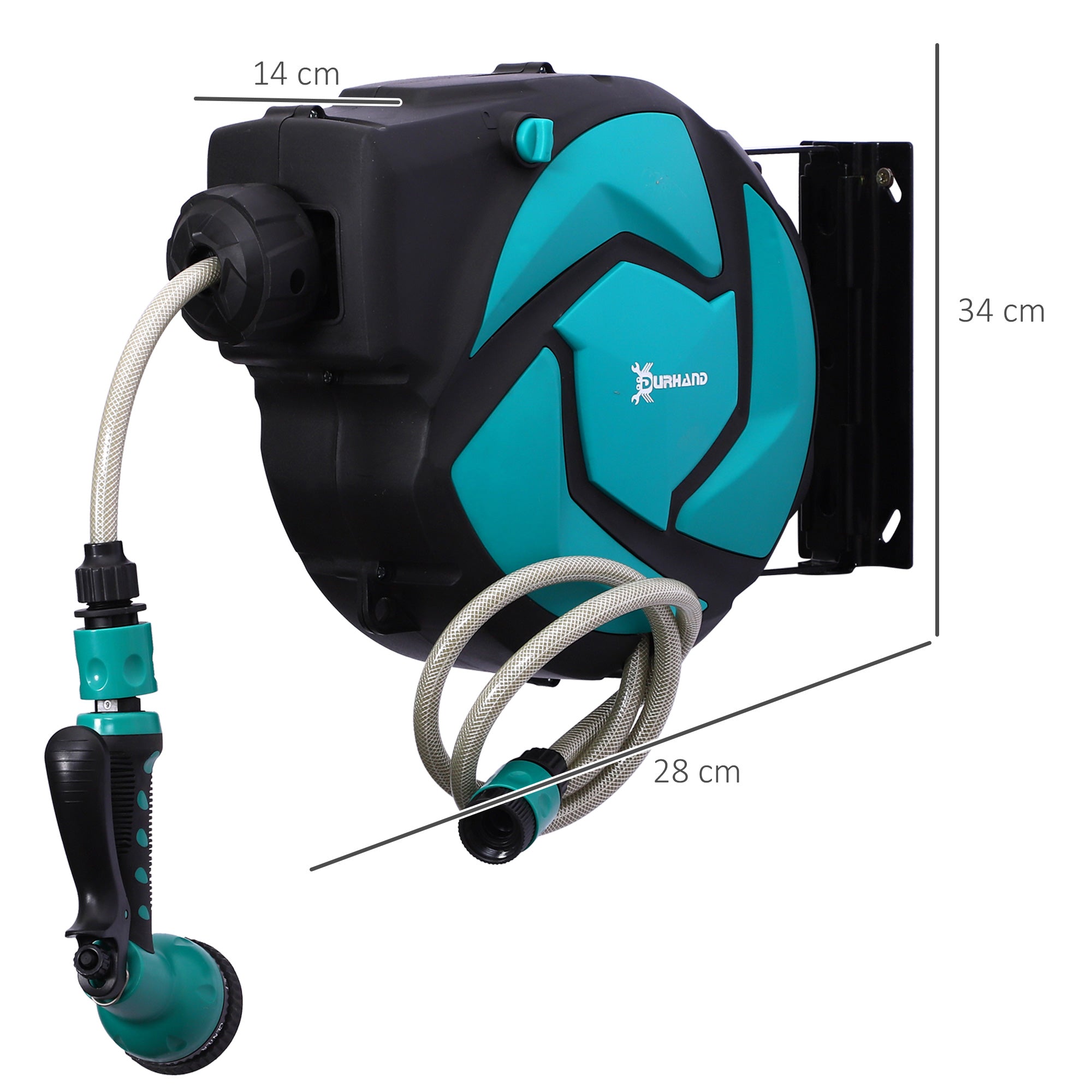 DURHAND 10m Garden Auto Hose Reel Wall Mounted Retractable 7 Patterns Spray Nozzle - North Peak Garden Furniture