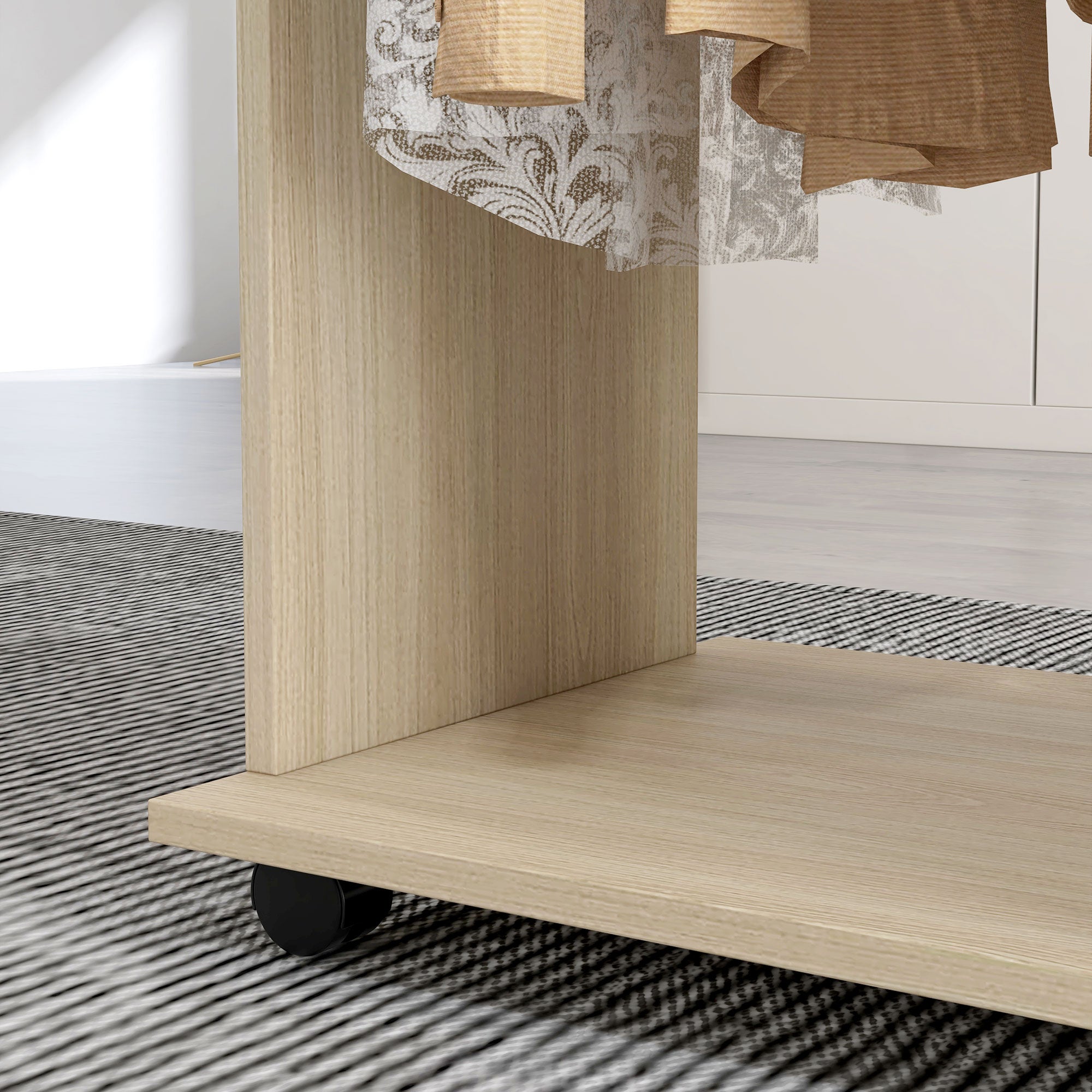 HOMCOM Open Wardrobe Double Mobile Storage Shelves Organizer W/6 Wheels-Natural