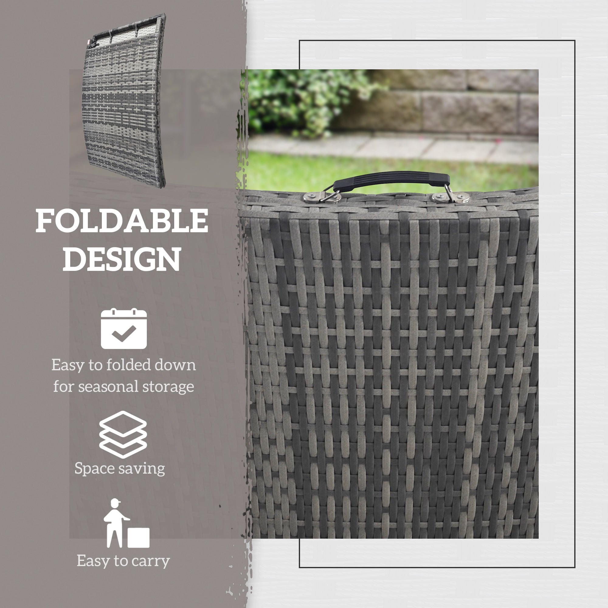 Outsunny Rattan Folding Sun Lounger Outdoor Chair with Cushion and Pillow Mixed Grey - North Peak Garden Furniture