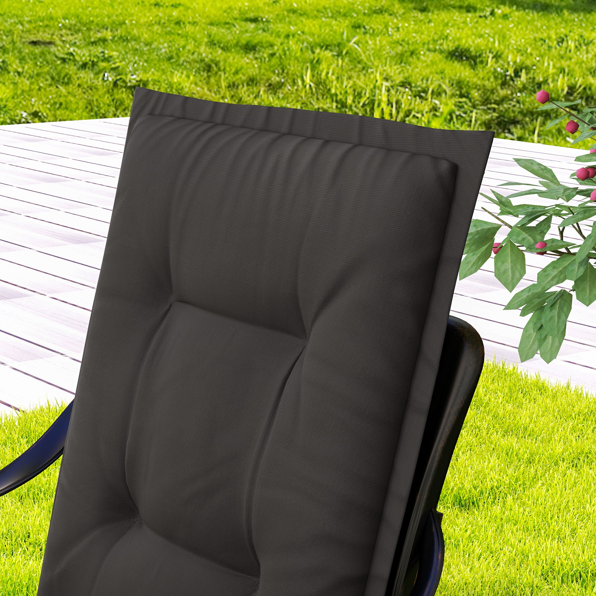 Outsunny Set of Four Padded Garden Seat Cushions - Charcoal Grey - North Peak Garden Furniture