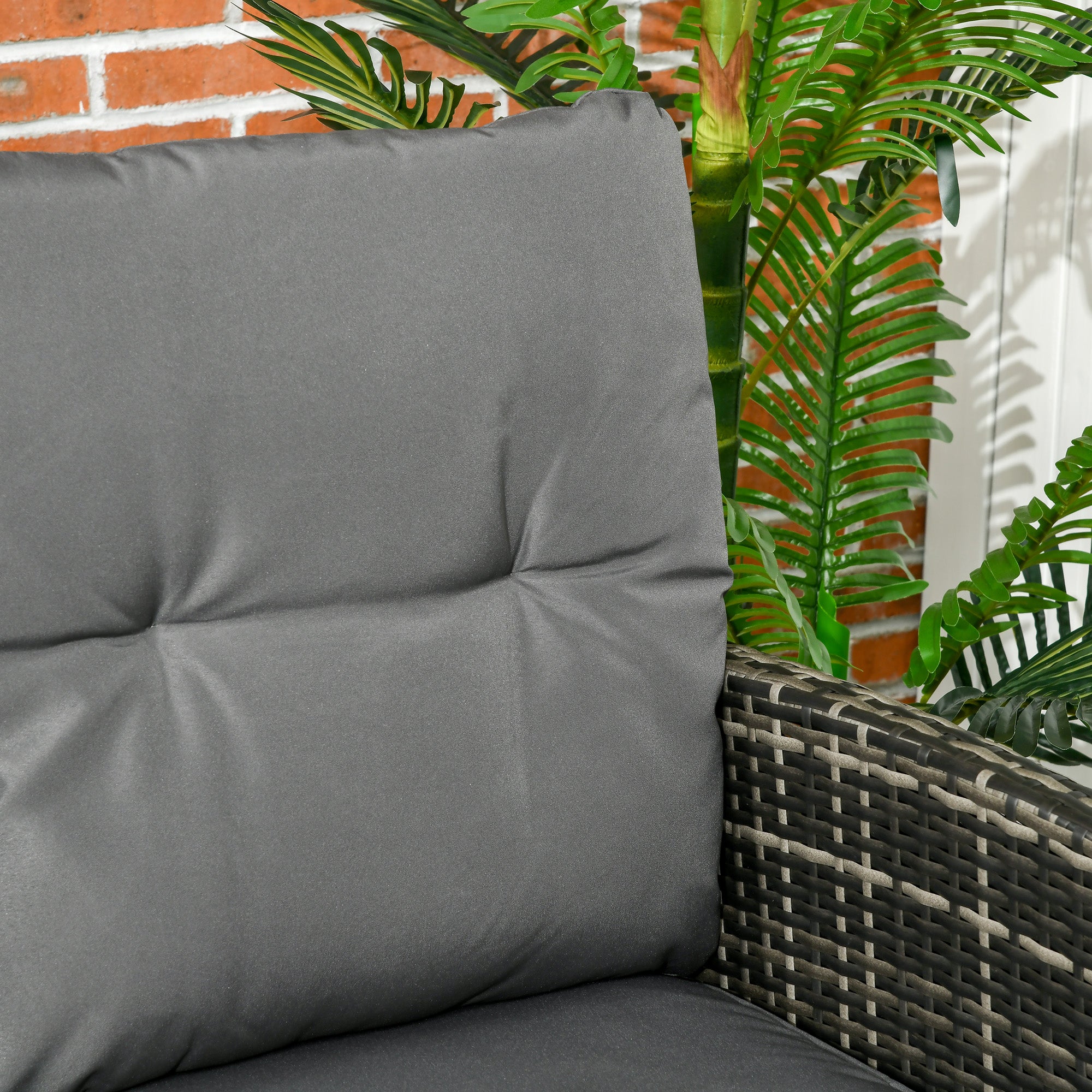 Outsunny 5 Seater Rattan Garden Furniture Set, 2 Armchairs, 3-seater Wicker Sofa, 2 Footstools and Glass Table, 6 Piece Patio Rattan furniture Sofa Sets with Cushions for Conservatory, Grey - North Peak Garden Furniture
