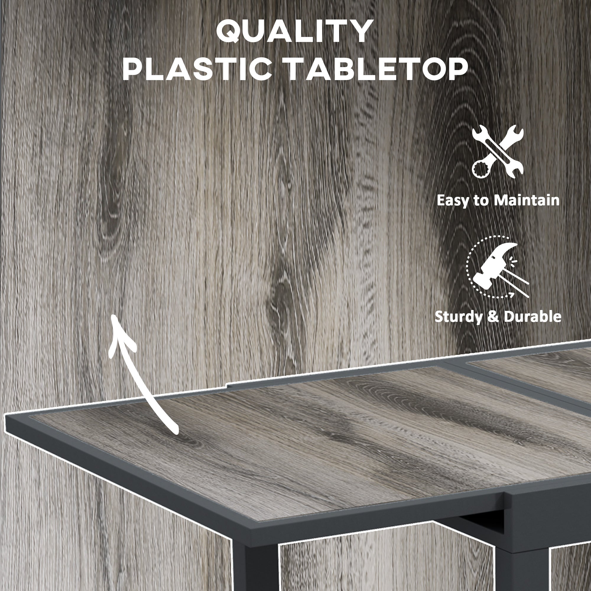 Outsunny Extending Garden Table, Outdoor Dining Table for 6, Aluminium Frame Rectangular Patio Table with Plastic Board Tabletop,80/160L x 80W x 75H cm, Grey - North Peak Garden Furniture