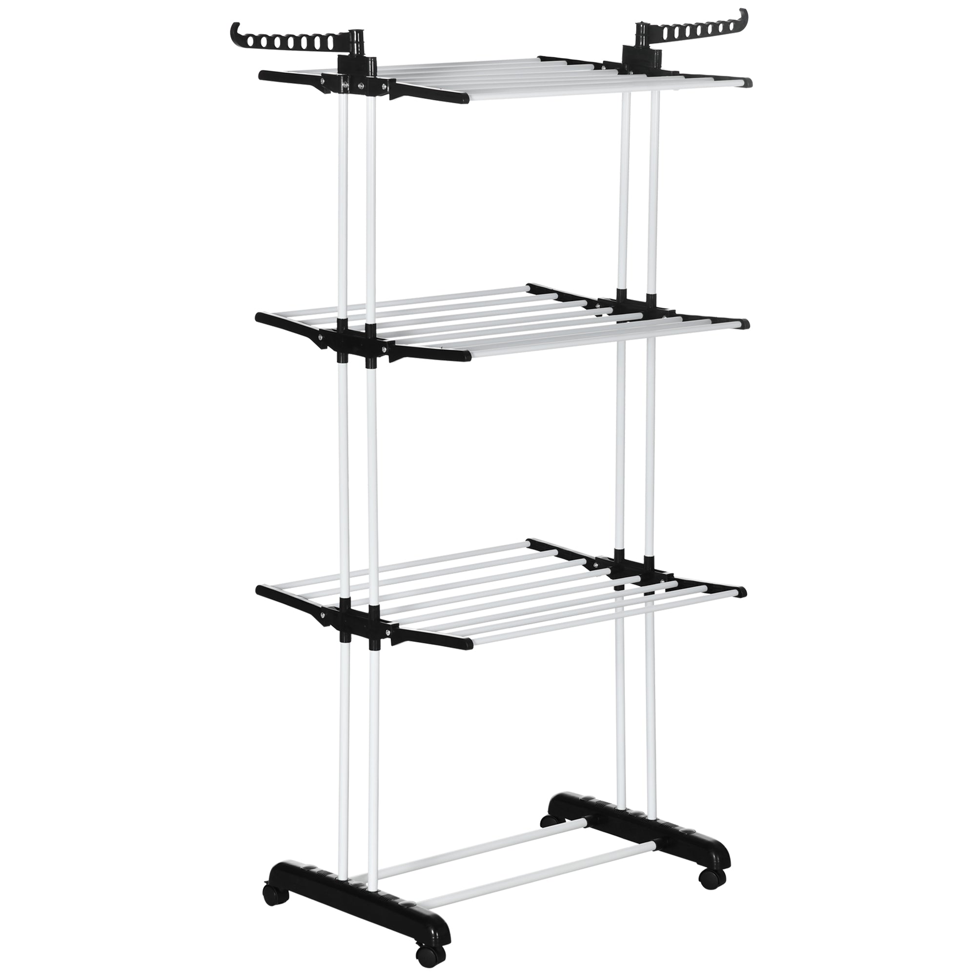 HOMCOM Foldable Clothes Drying Rack, 4-Tier Steel Garment Laundry Rack with Castors for Indoor and Outdoor Use, Black - North Peak Garden Furniture
