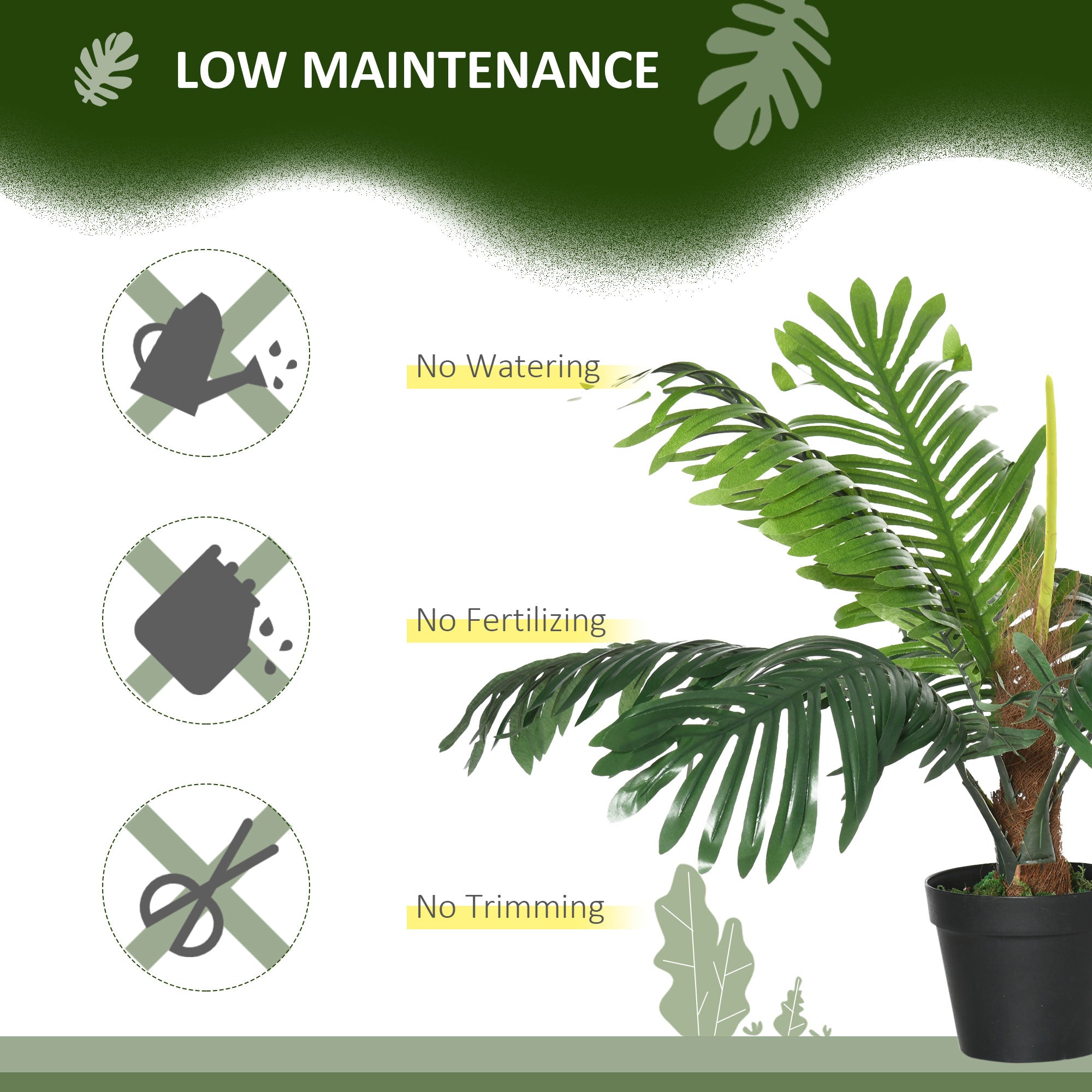 Outsunny 2 Pack 60cm Artificial Palm Tree Decorative Plant with Nursery Pot, Fake Tropical Tree for Indoor Outdoor Décor - North Peak Garden Furniture