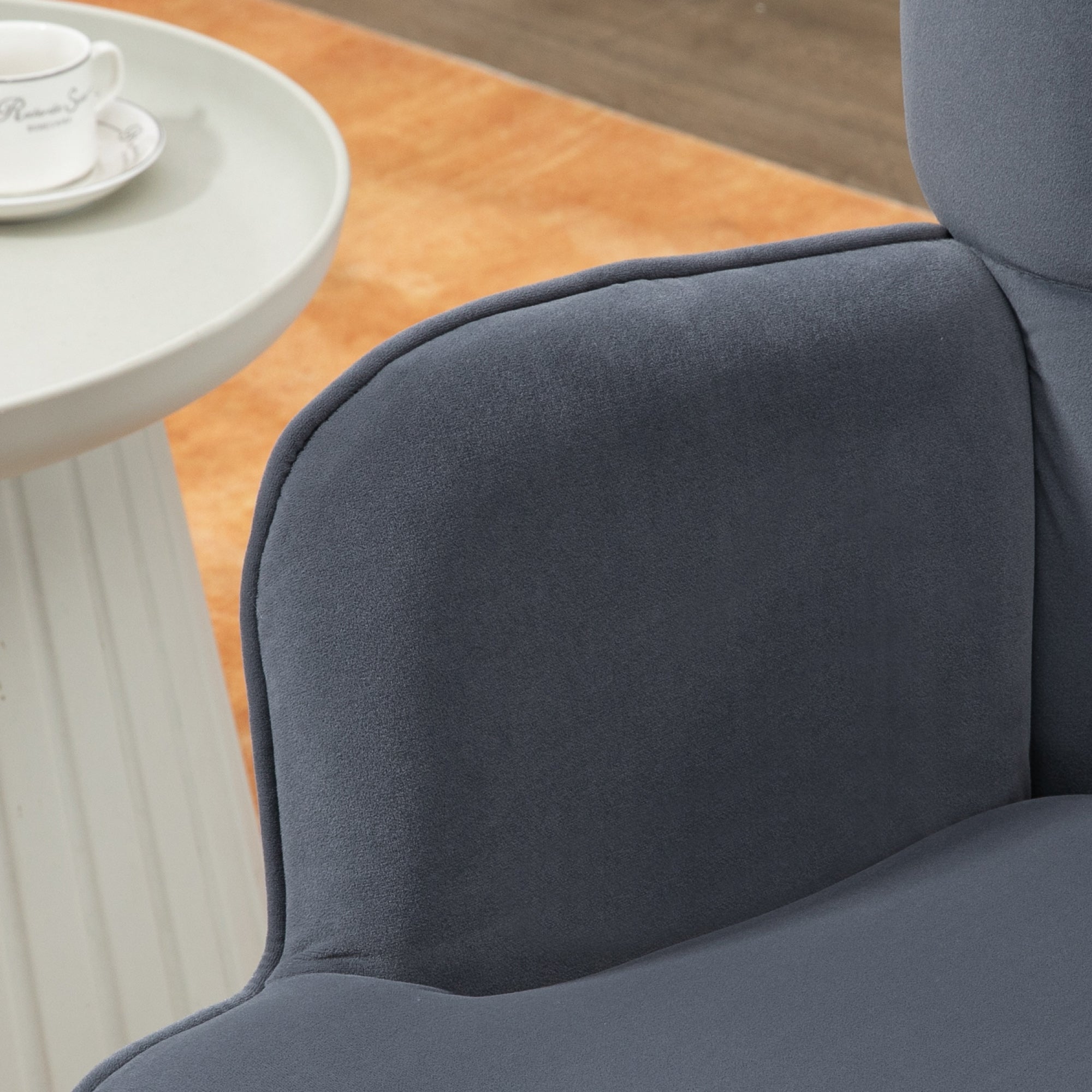 HOMCOM Modern Armchair with Footstool, Upholstered Accent Chair with Ottoman, Steel Legs, Velvet Wingback Chair for Living Room, Bedroom, Home Study, Dark Grey - North Peak Garden Furniture
