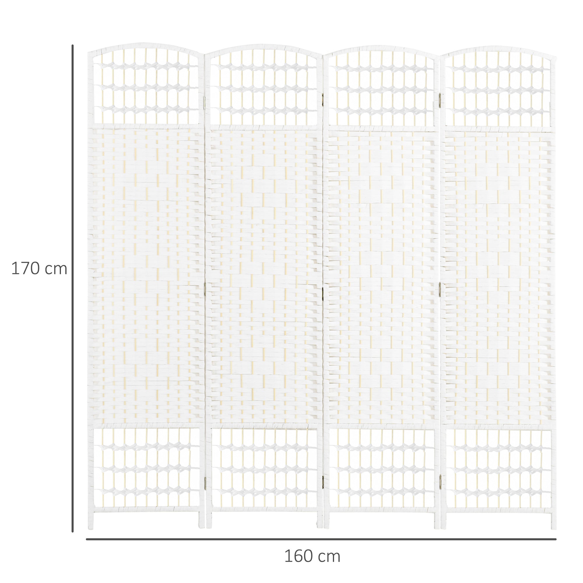 HOMCOM 4 Panel Folding Room Divider, Privacy Screen, Freestanding Paravent Partition Separator for Living Room, Bedroom and Office, 160 x 170cm, White - North Peak Garden Furniture
