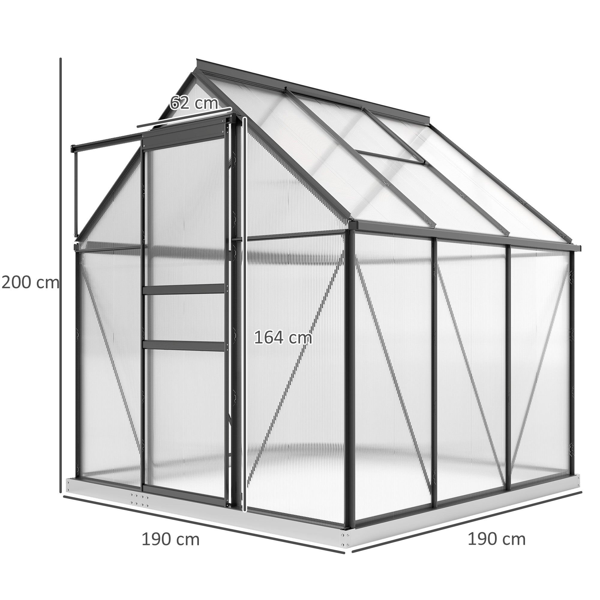 Outsunny 190 x 190cm Walk-In Polycarbonate Greenhouse - Grey - North Peak Garden Furniture