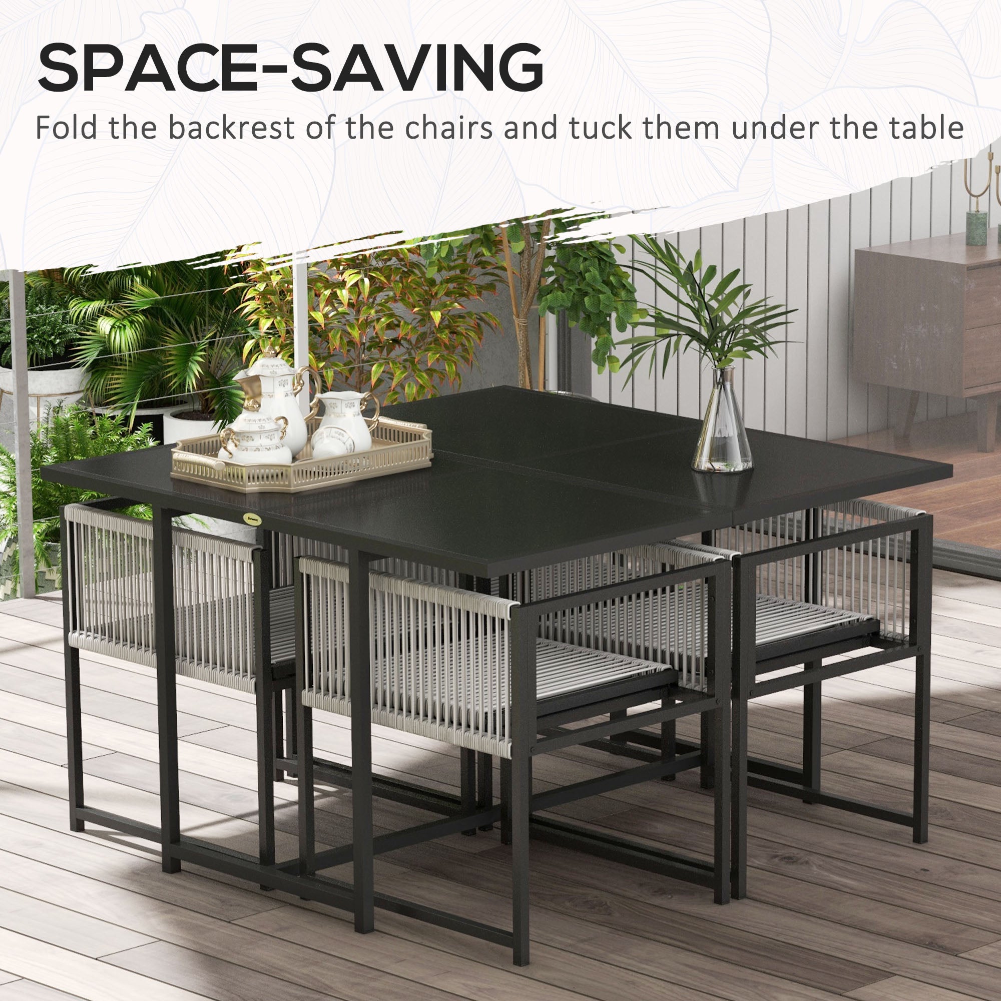 Outsunny Five-Piece Metal Dining Set, with Folding Back Chairs, Light Grey - North Peak Garden Furniture